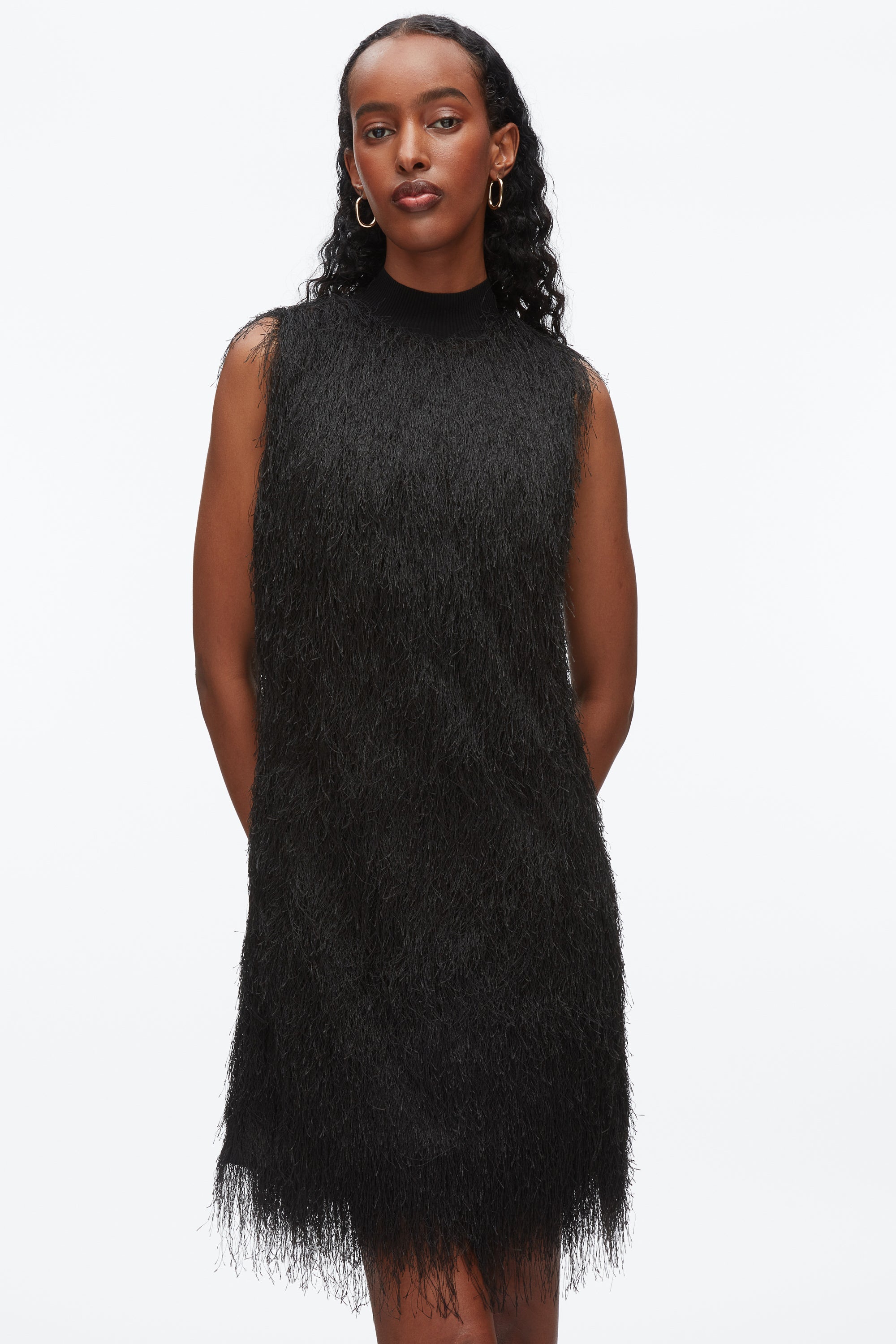 Black Fringe Mock Neck Shift Dress | 3.1 Phillip Lim