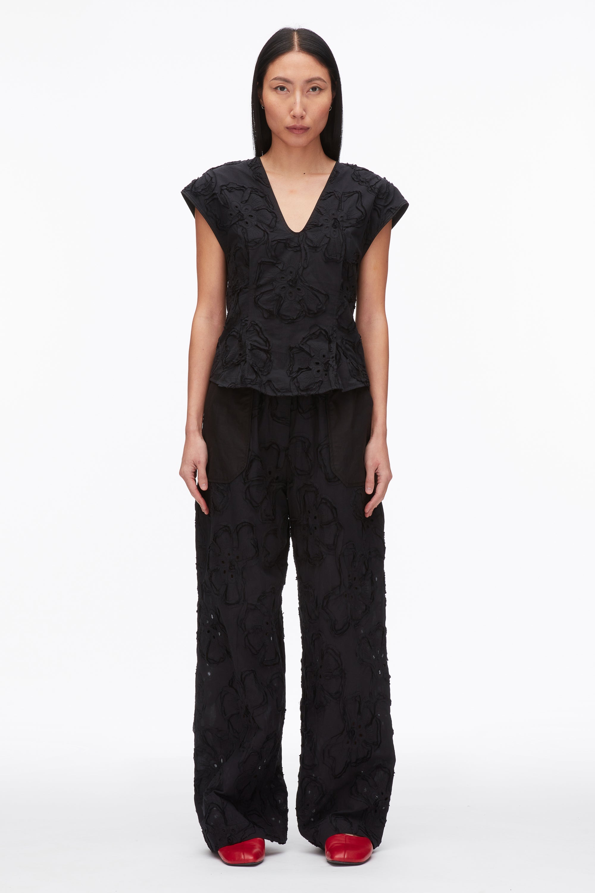 Black Embroidered Cap Sleeve Top | 3.1 Phillip Lim