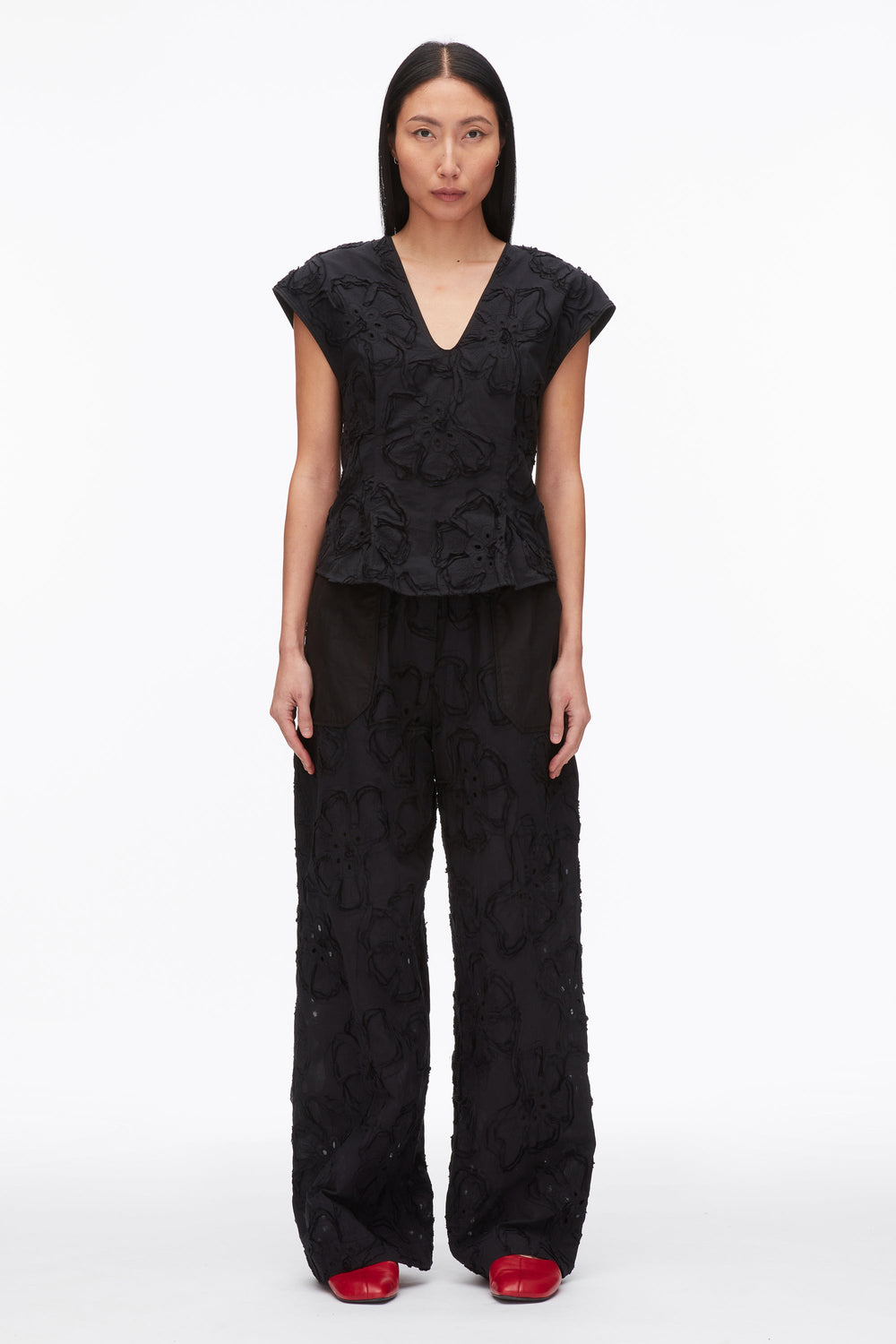 Black Embroidered Cap Sleeve Top | 3.1 Phillip Lim