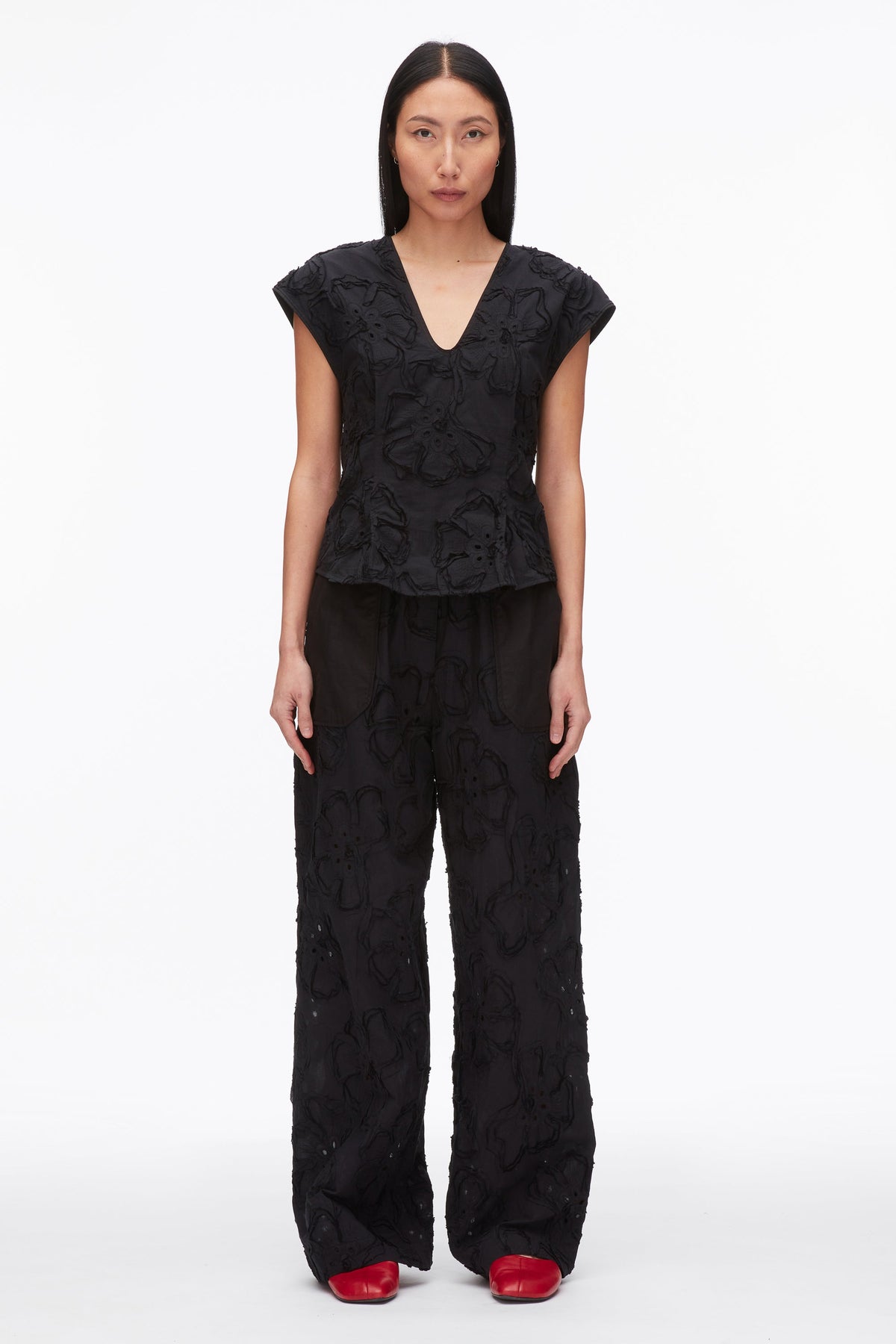 Black Embroidered Cap Sleeve Top | 3.1 Phillip Lim