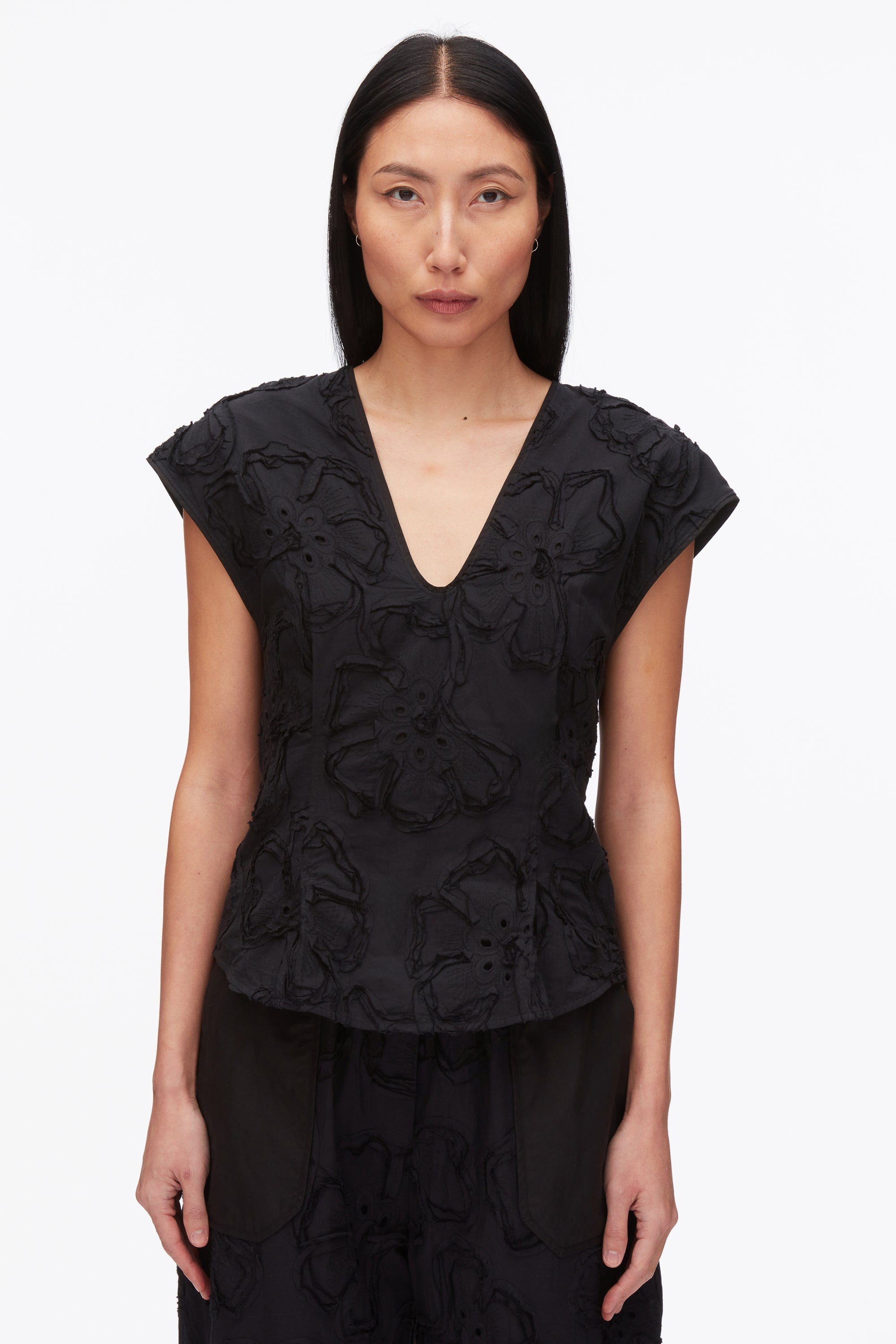 Black Embroidered Cap Sleeve Top | 3.1 Phillip Lim