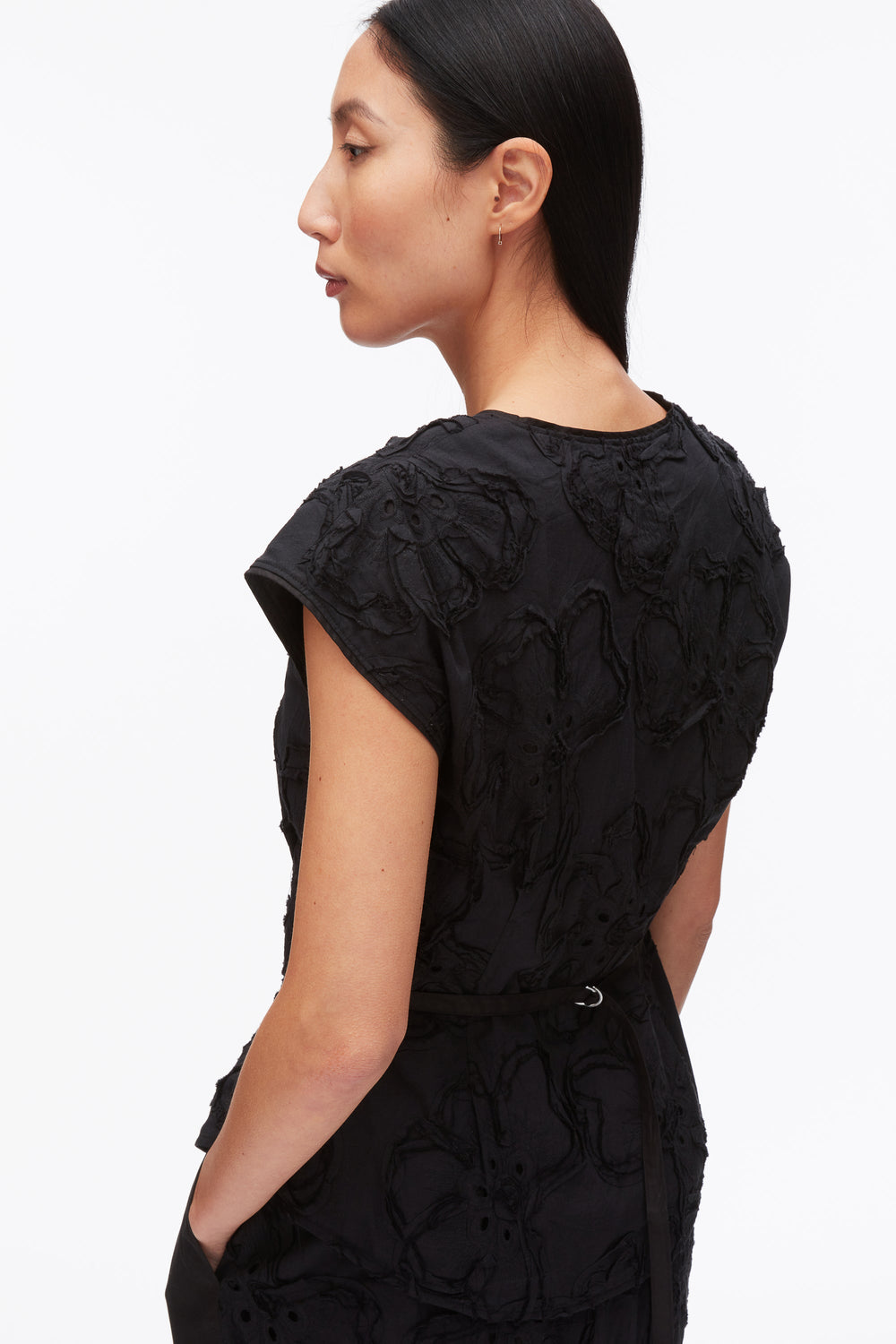 Black Embroidered Cap Sleeve Top | 3.1 Phillip Lim