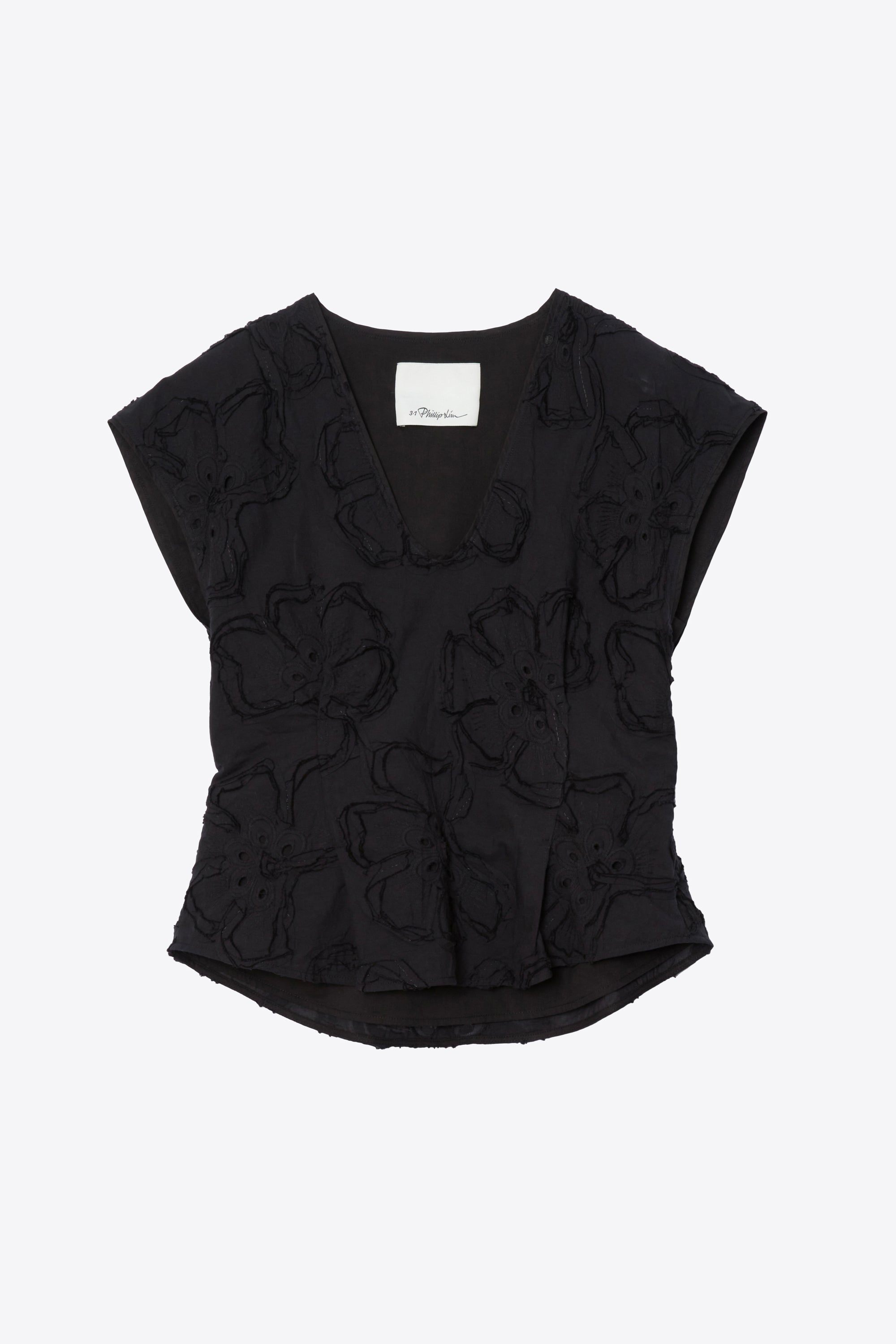 Black Embroidered Cap Sleeve Top | 3.1 Phillip Lim