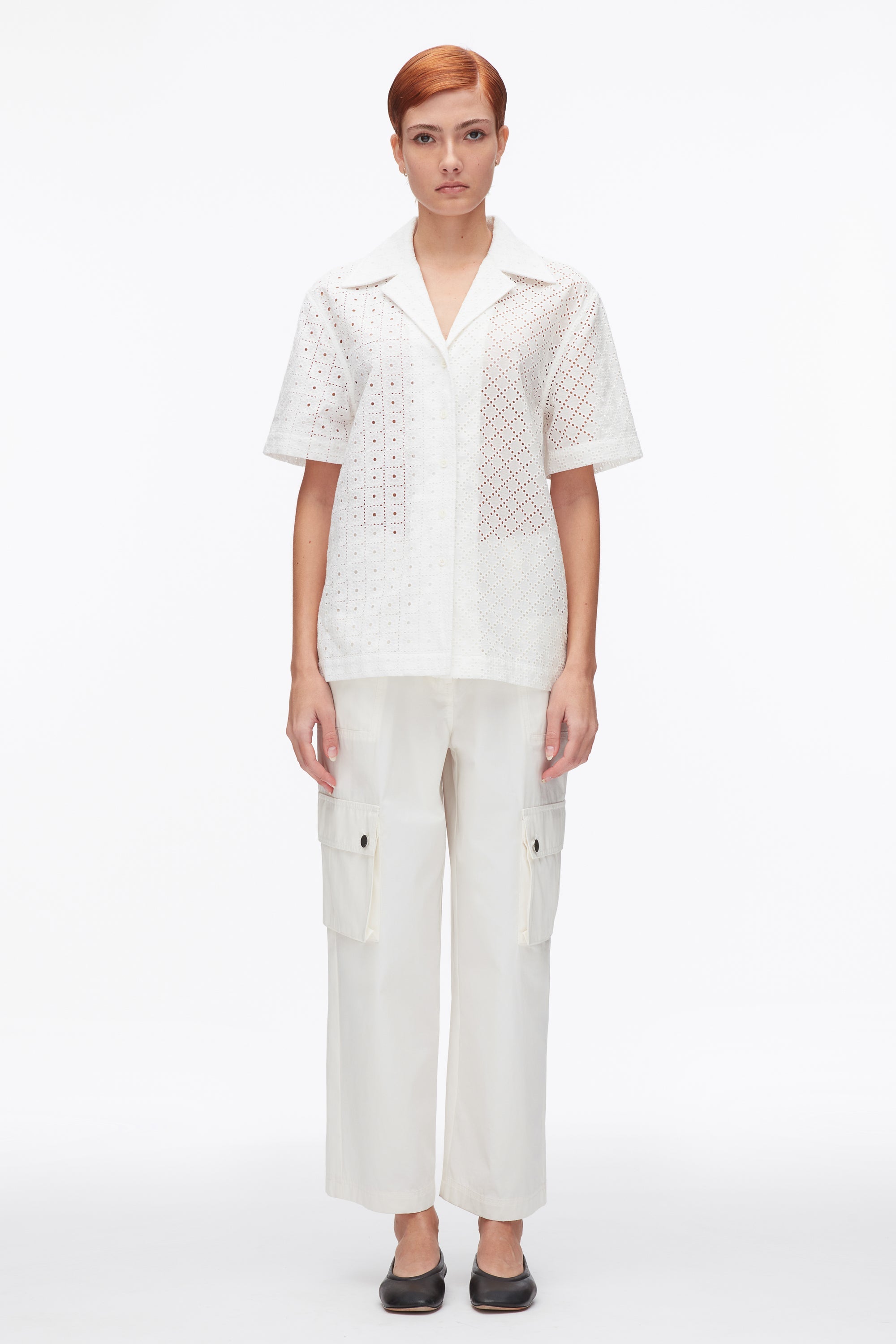 White Broderie Anglaise Patchwork Camp Shirt | 3.1 Phillip Lim