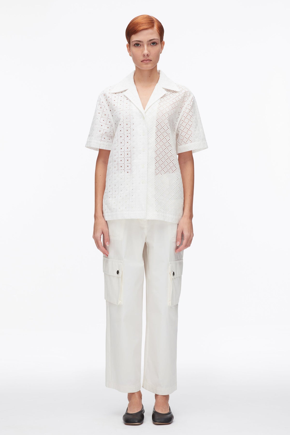 White Broderie Anglaise Patchwork Camp Shirt | 3.1 Phillip Lim
