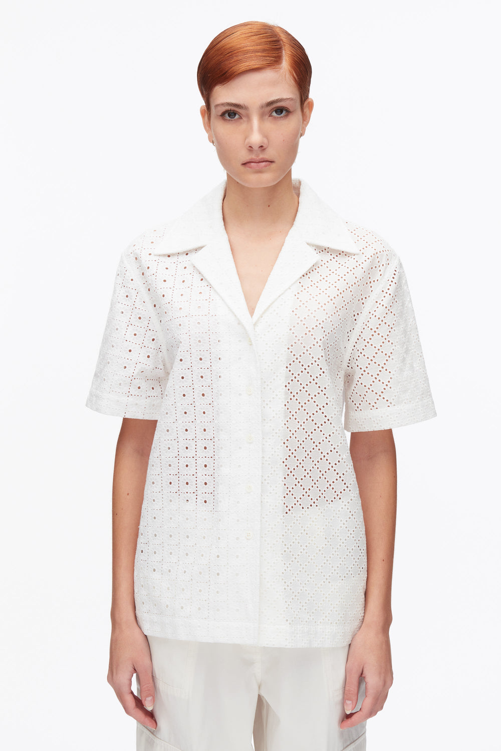 White Broderie Anglaise Patchwork Camp Shirt | 3.1 Phillip Lim