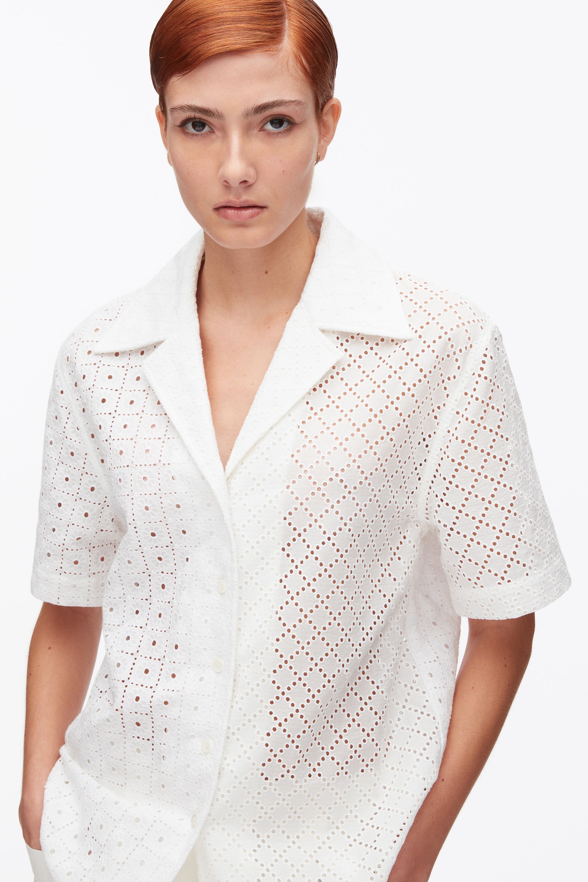 White Broderie Anglaise Patchwork Camp Shirt | 3.1 Phillip Lim