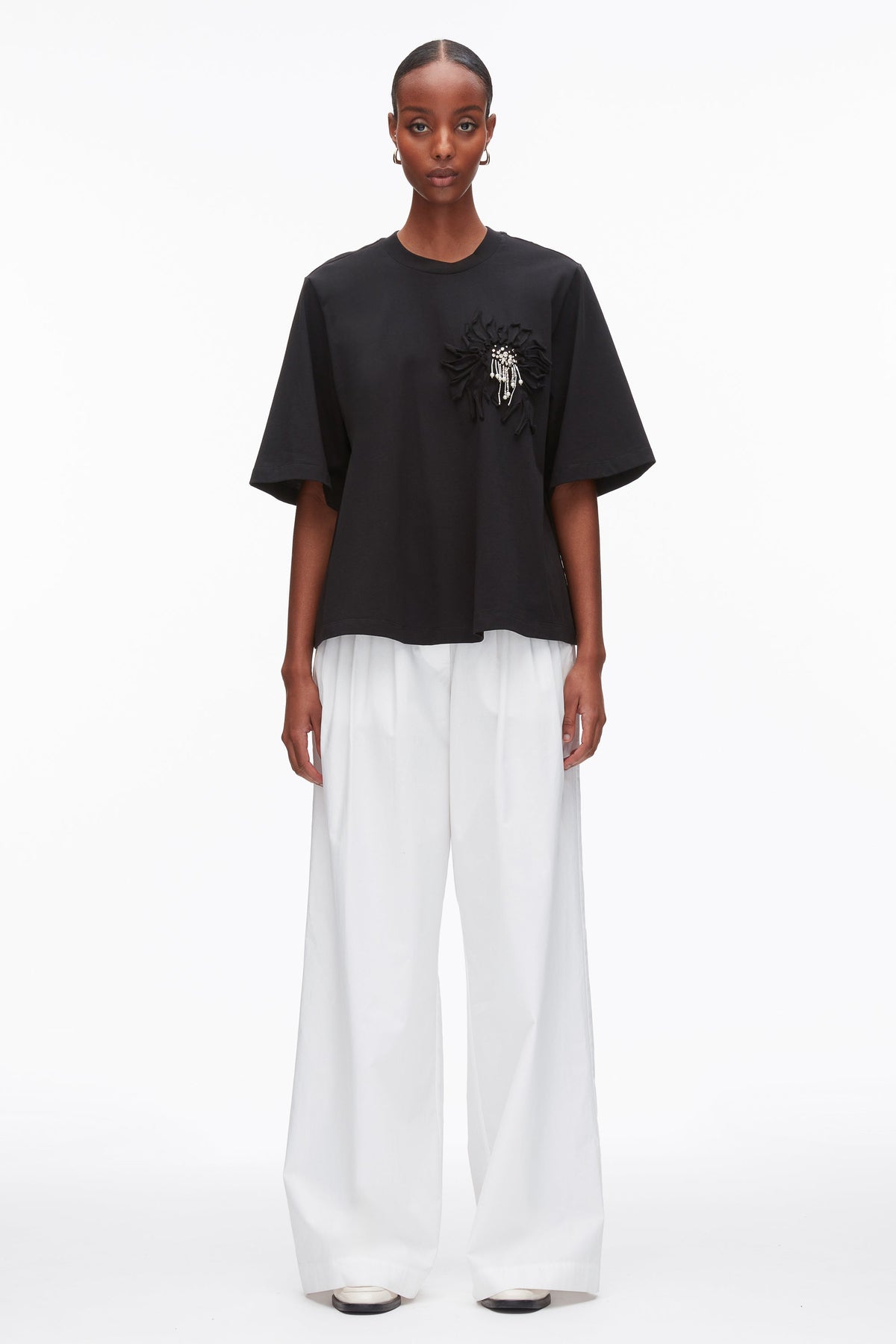 Black Trapeze T-Shirt with Floral Appliqué | 3.1 Phillip Lim