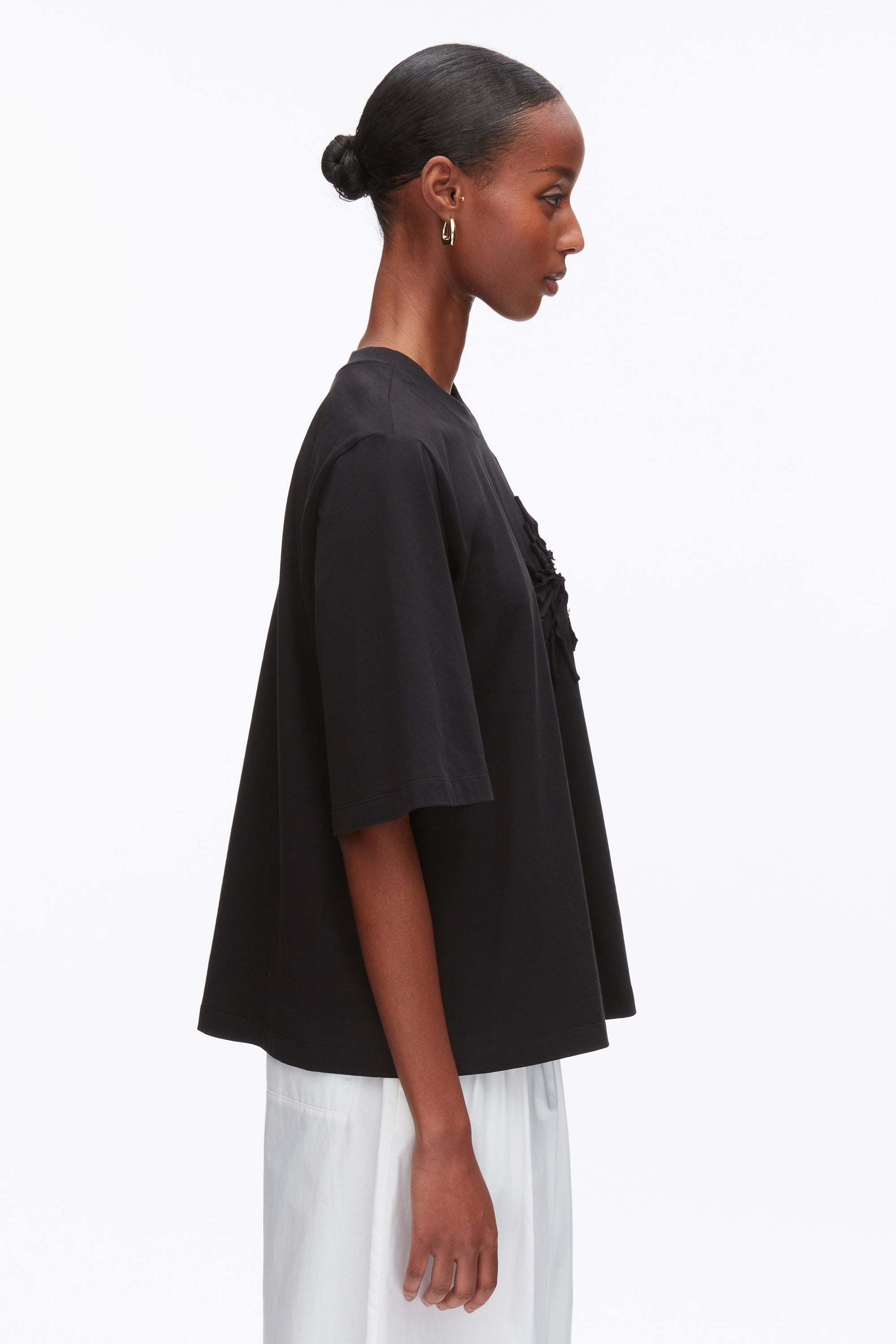 Black Trapeze T-Shirt with Floral Appliqué | 3.1 Phillip Lim