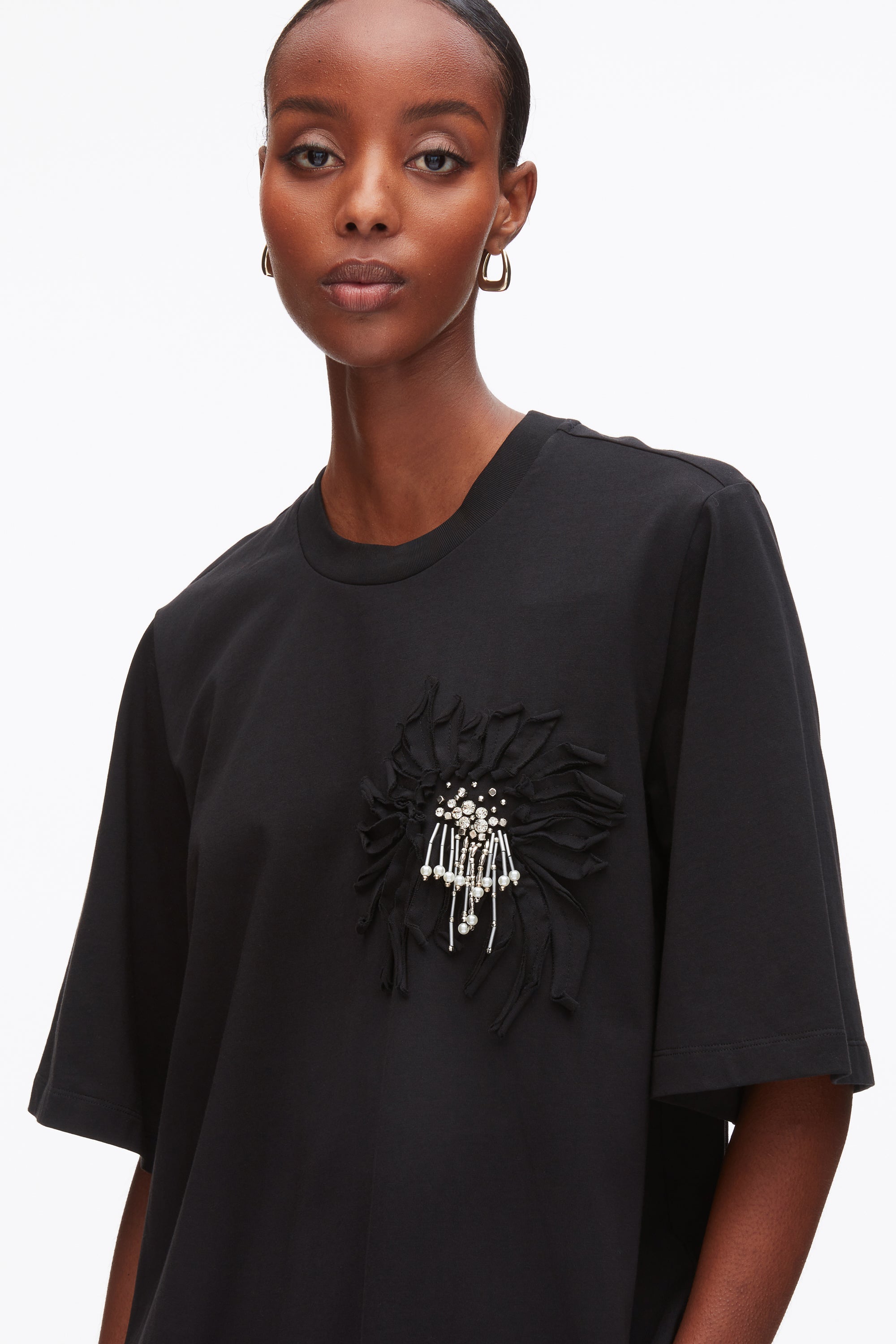 Black Trapeze T-Shirt with Floral Appliqué | 3.1 Phillip Lim