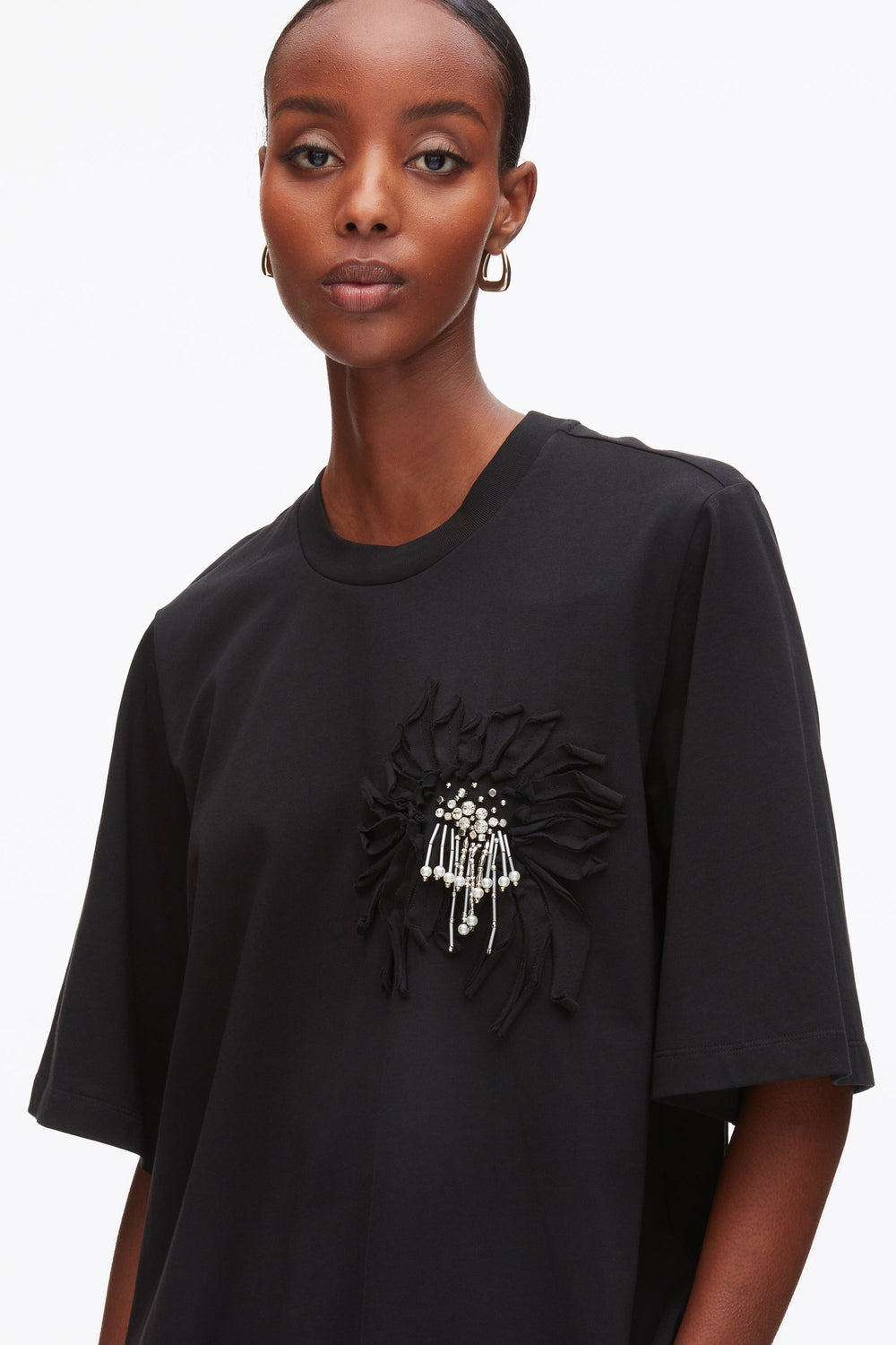 Black Trapeze T-Shirt with Floral Appliqué | 3.1 Phillip Lim