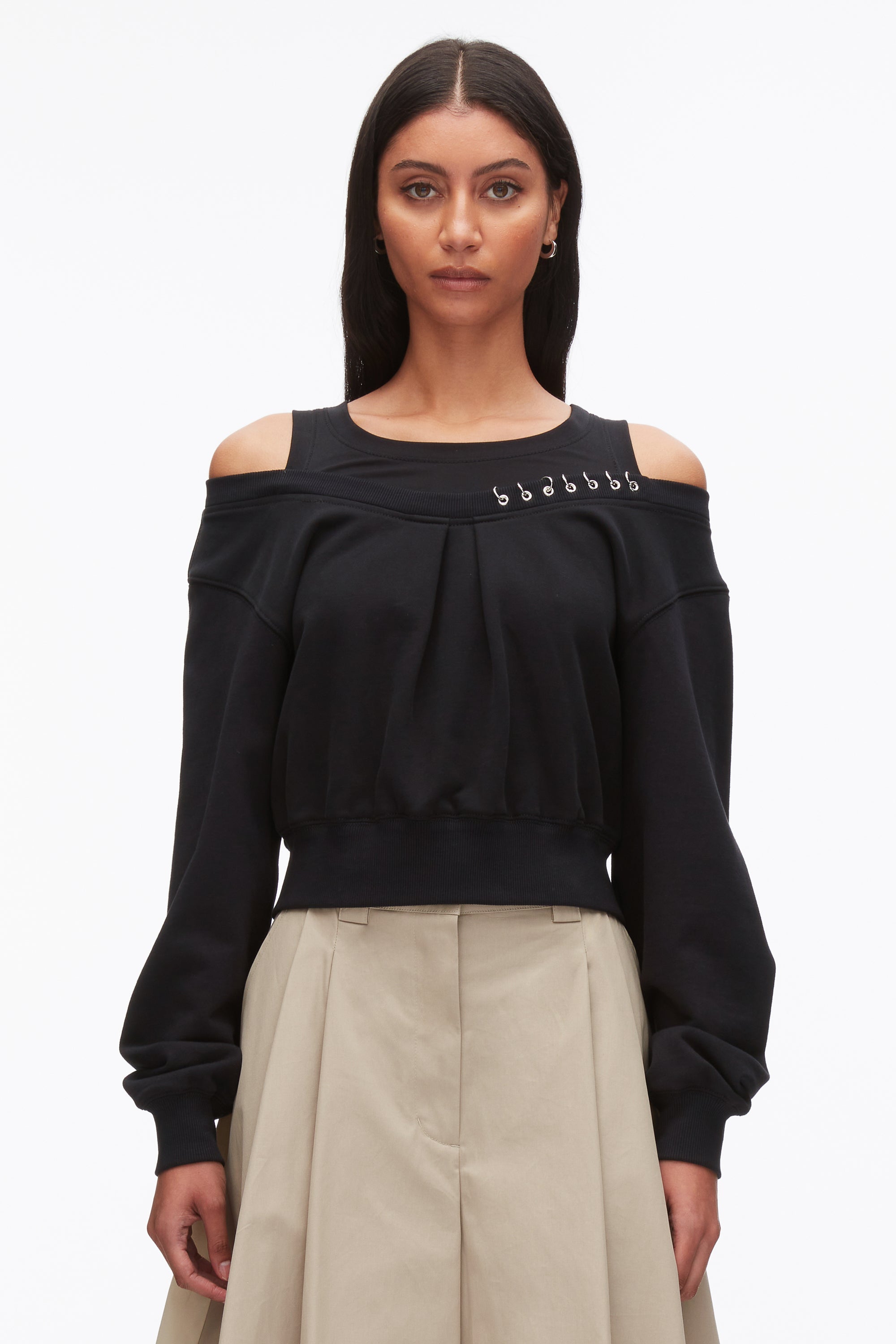 Black Long Sleeve Embellished Double Layer Top | 3.1 Phillip Lim