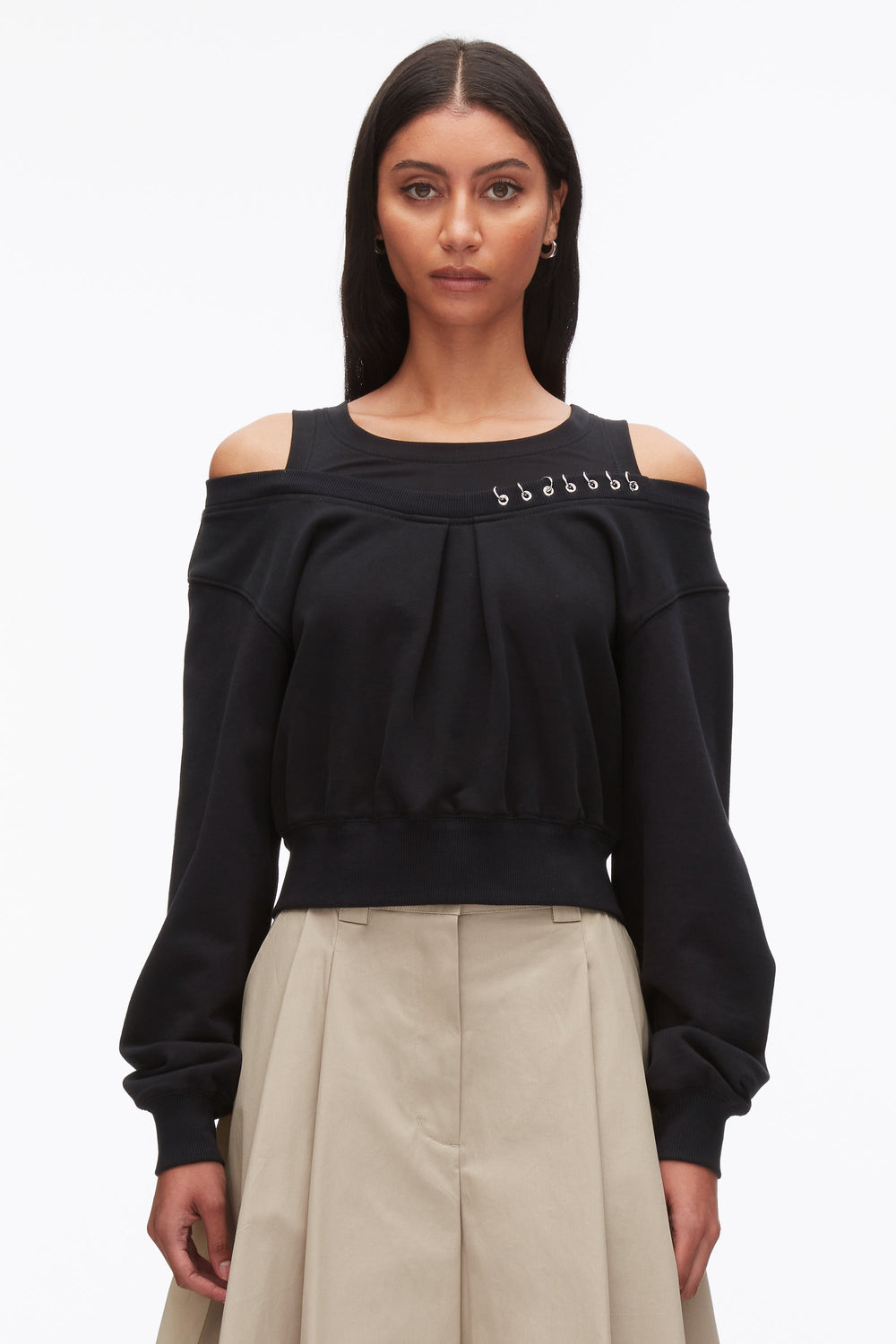 Black Long Sleeve Embellished Double Layer Top | 3.1 Phillip Lim