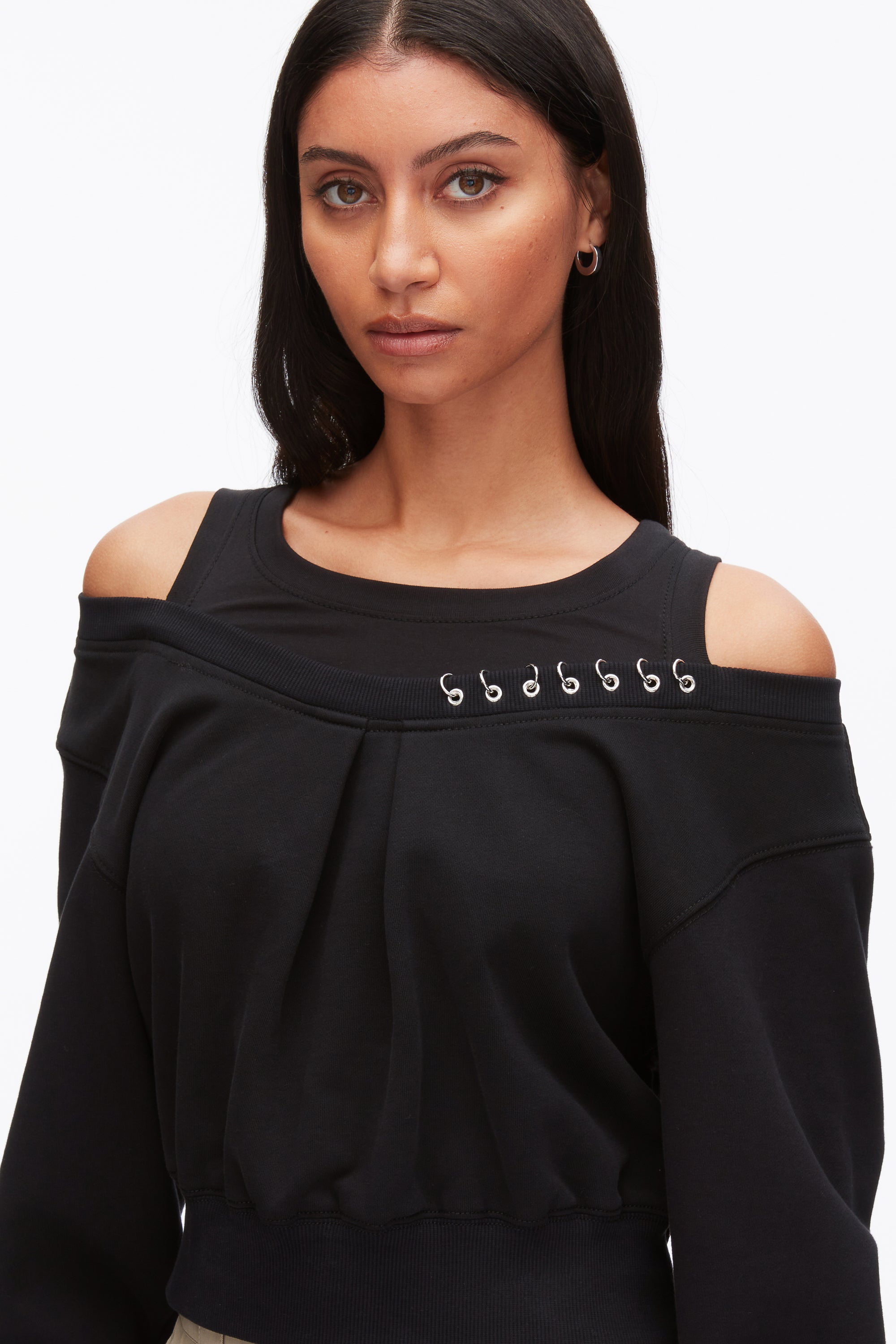Black Long Sleeve Embellished Double Layer Top | 3.1 Phillip Lim