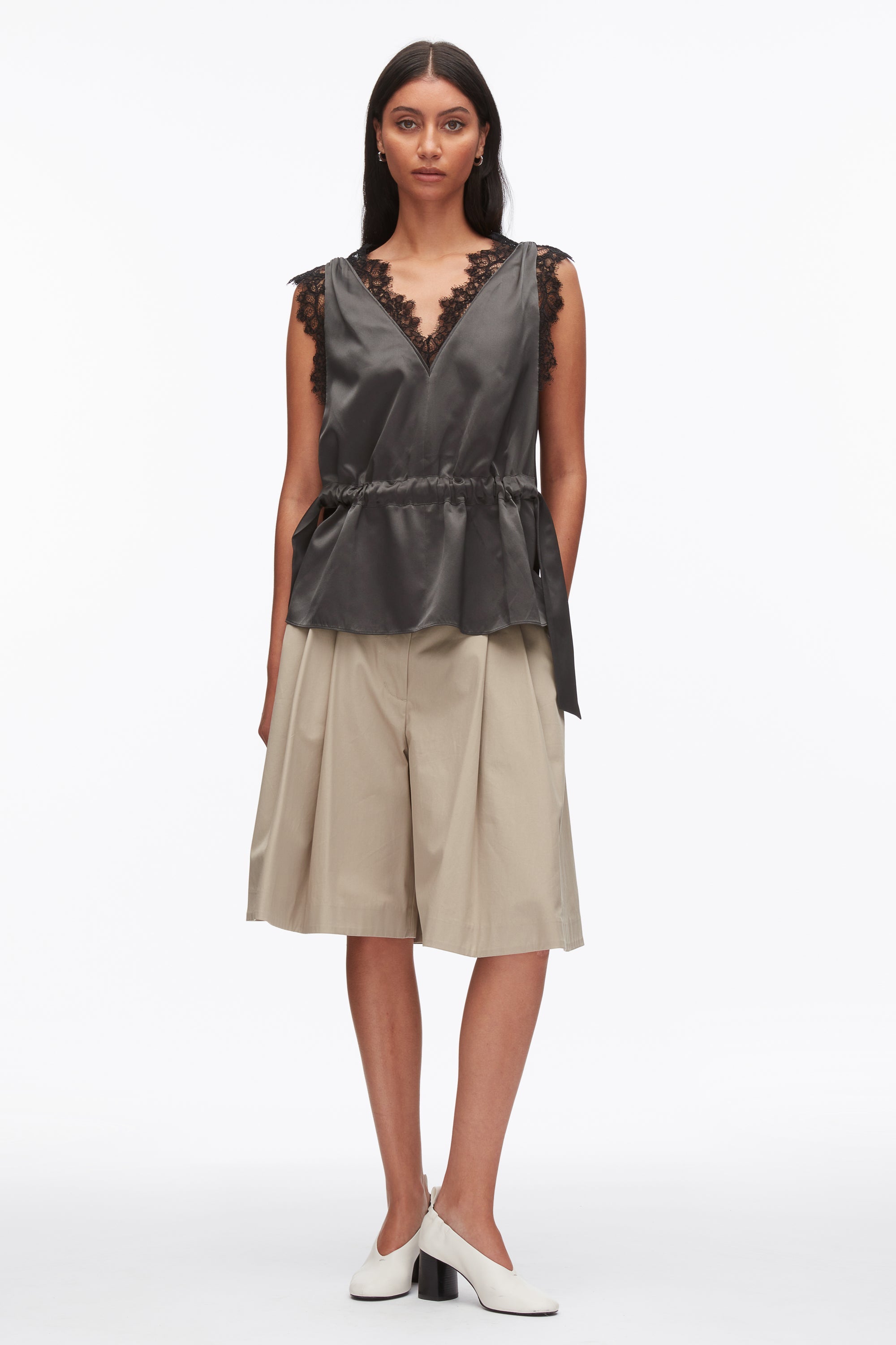 Slate Sleeveless Satin V-Neck with Lace Trim | 3.1 Phillip Lim