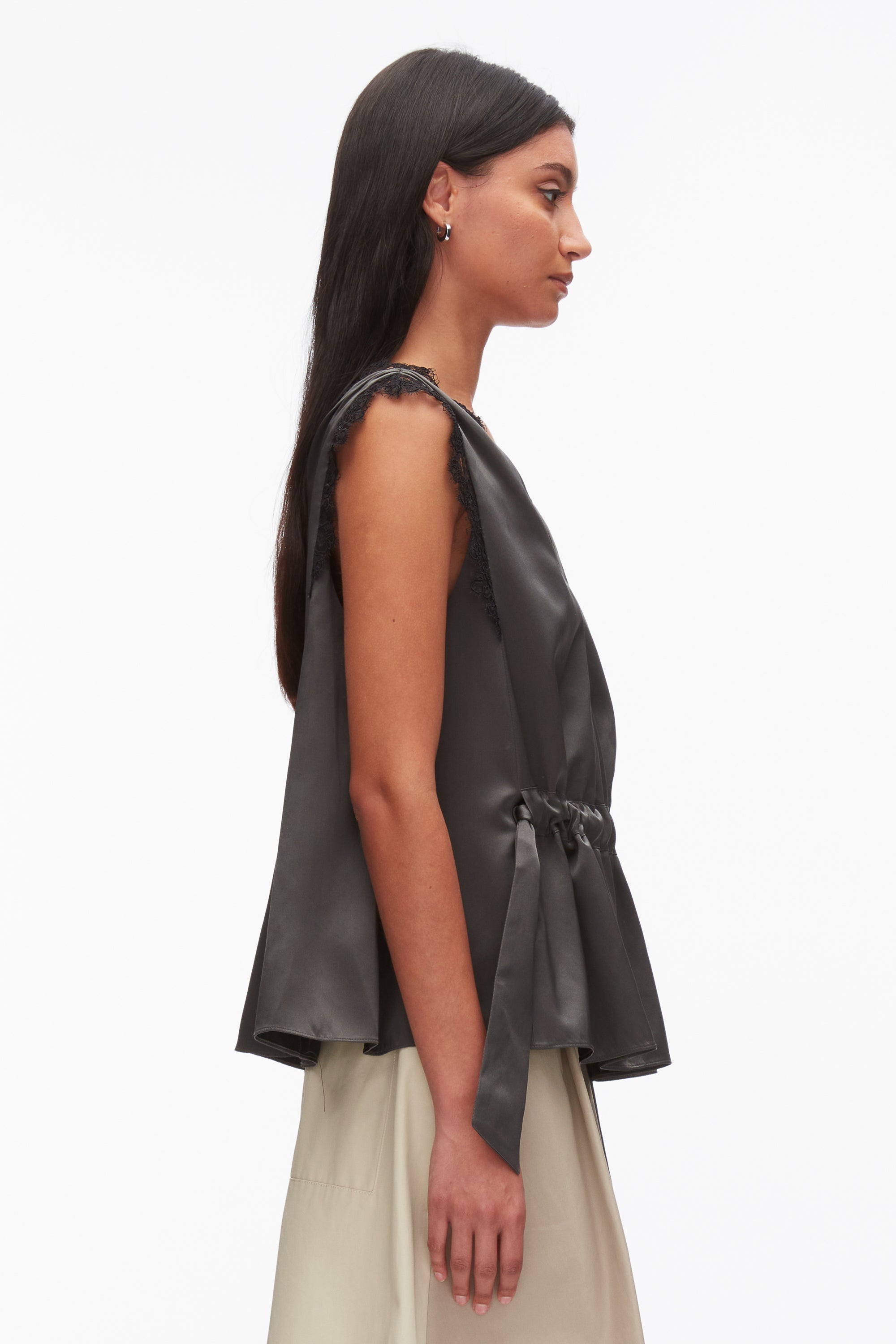 Slate Sleeveless Satin V-Neck with Lace Trim | 3.1 Phillip Lim