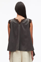 Slate Sleeveless Satin V-Neck with Lace Trim | 3.1 Phillip Lim