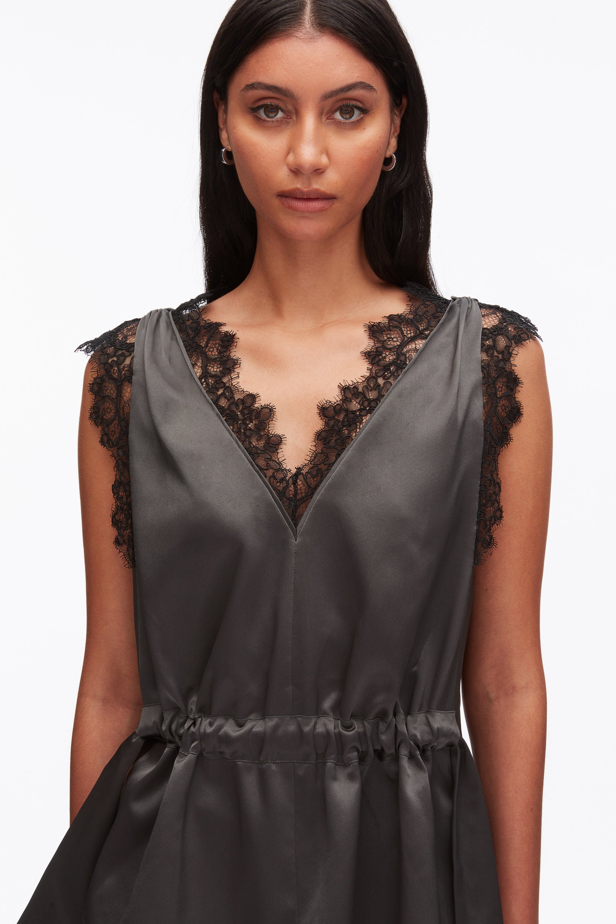 Slate Sleeveless Satin V-Neck with Lace Trim | 3.1 Phillip Lim