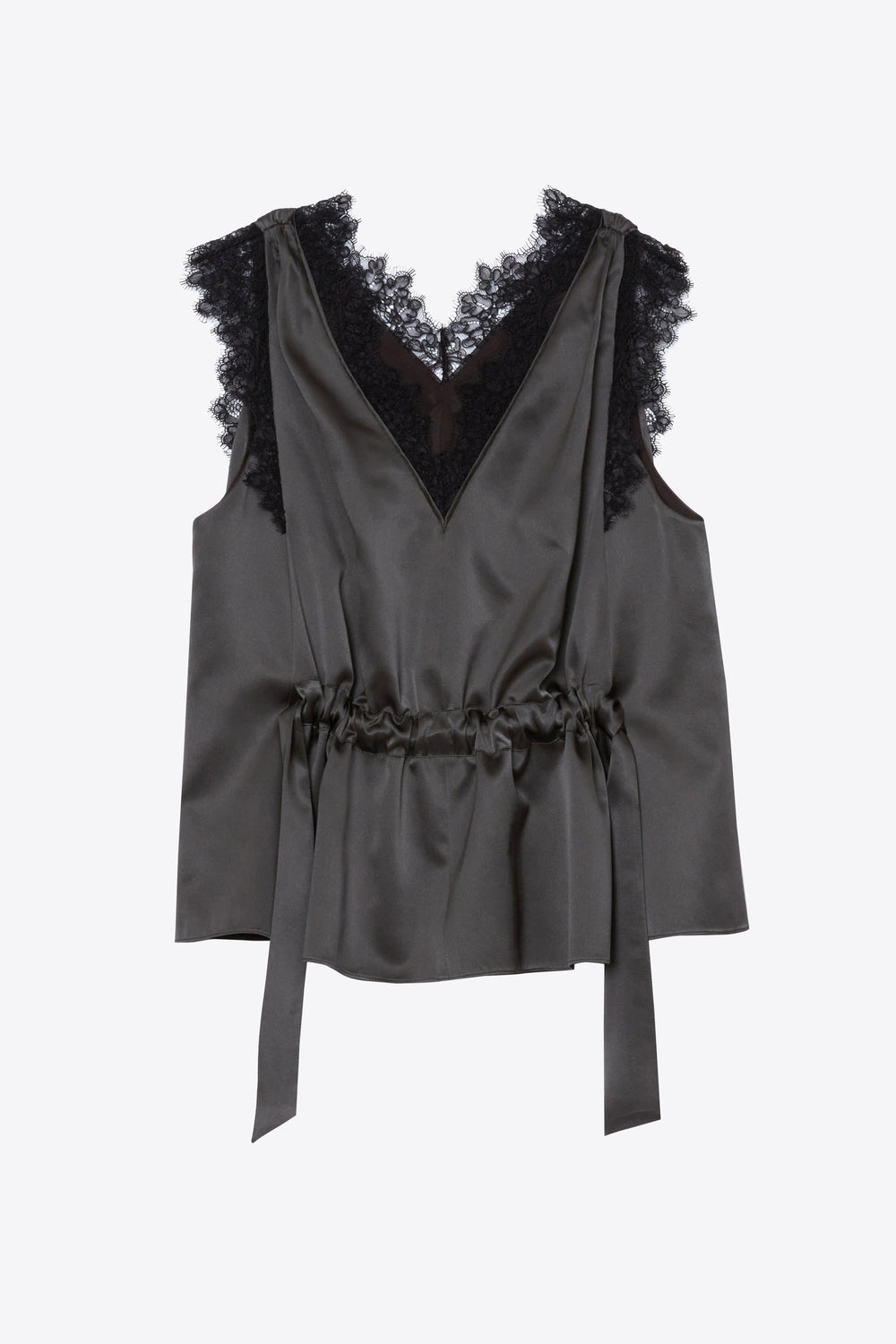 Slate Sleeveless Satin V-Neck with Lace Trim | 3.1 Phillip Lim