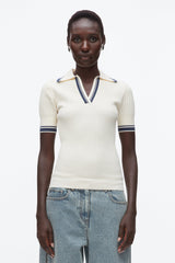 Ecru-Navy Textured Rib Fitted Polo | 3.1 Phillip Lim