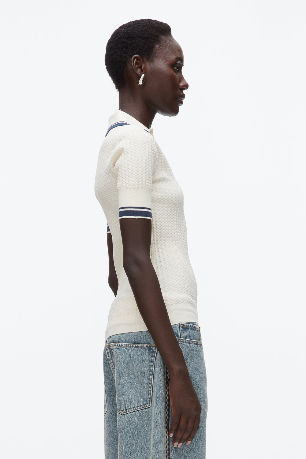 Ecru-Navy Textured Rib Fitted Polo | 3.1 Phillip Lim