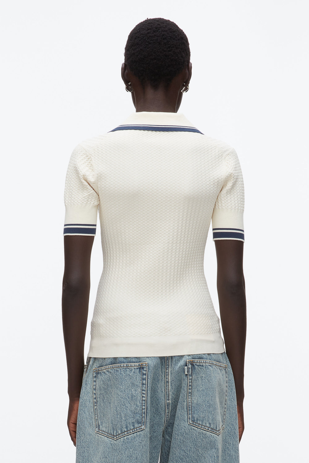 Ecru-Navy Textured Rib Fitted Polo | 3.1 Phillip Lim