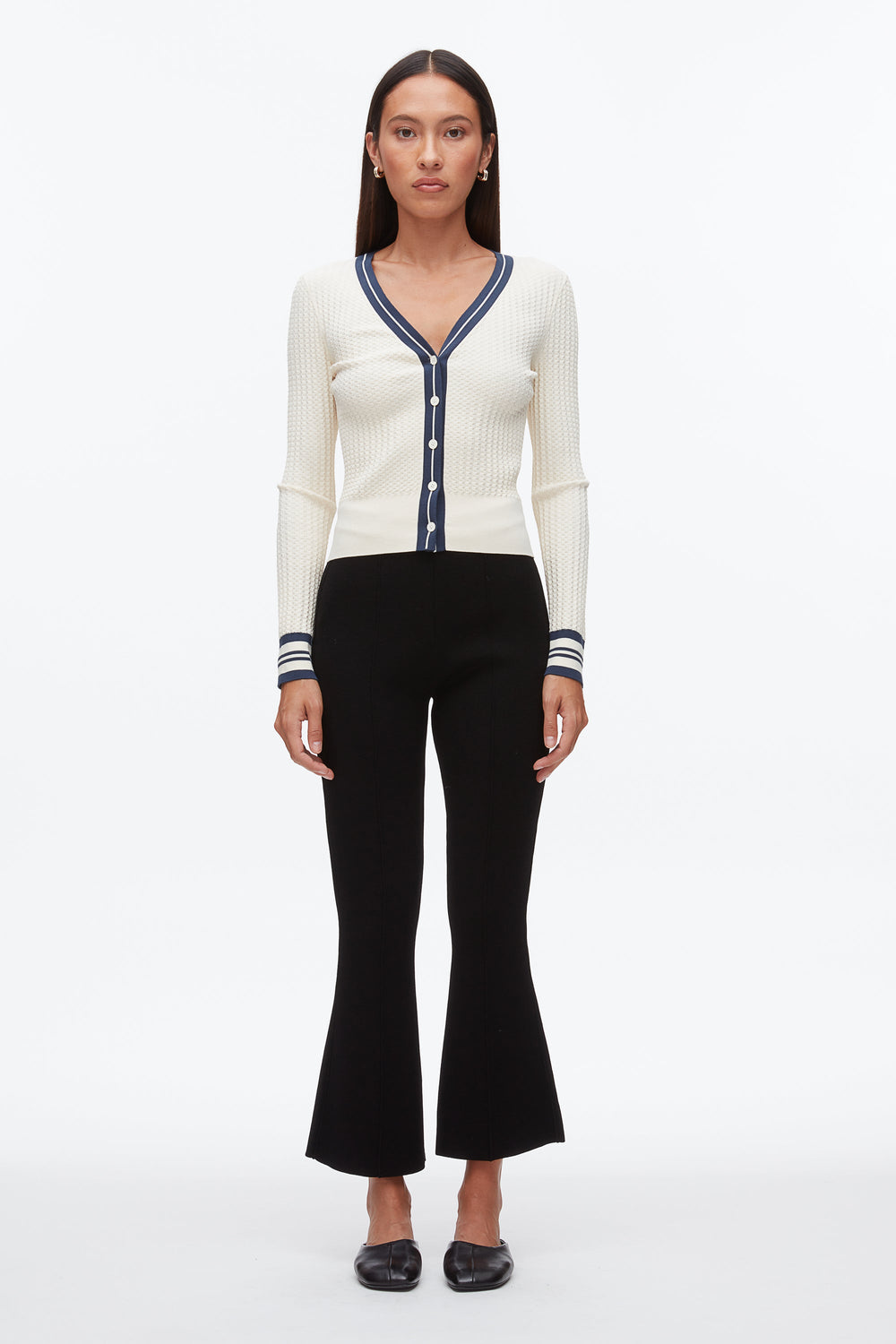 Ecru-Navy Textured Rib Cardigan | 3.1 Phillip Lim