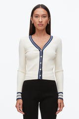 Ecru-Navy Textured Rib Cardigan | 3.1 Phillip Lim