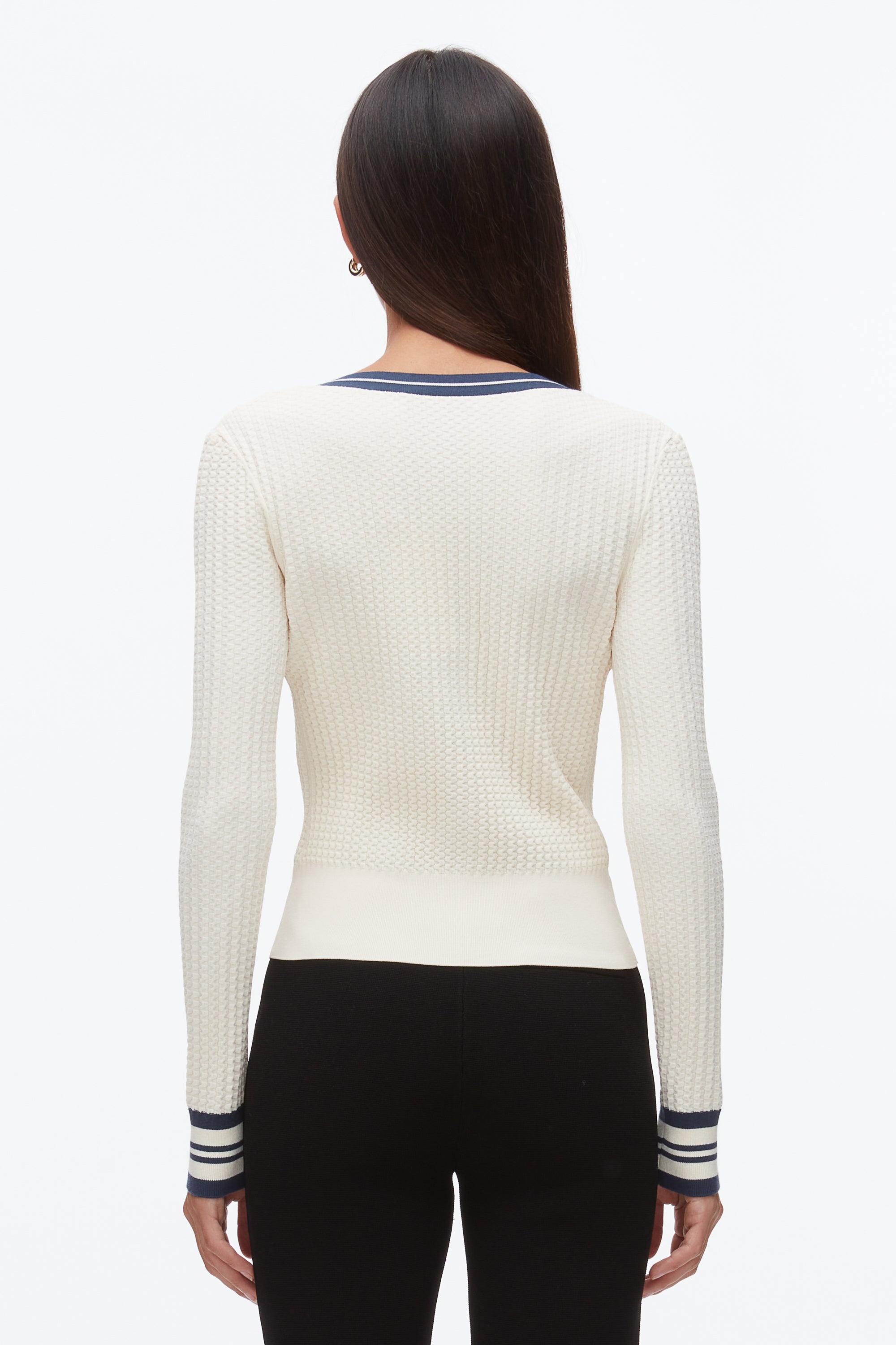 Ecru-Navy Textured Rib Cardigan | 3.1 Phillip Lim