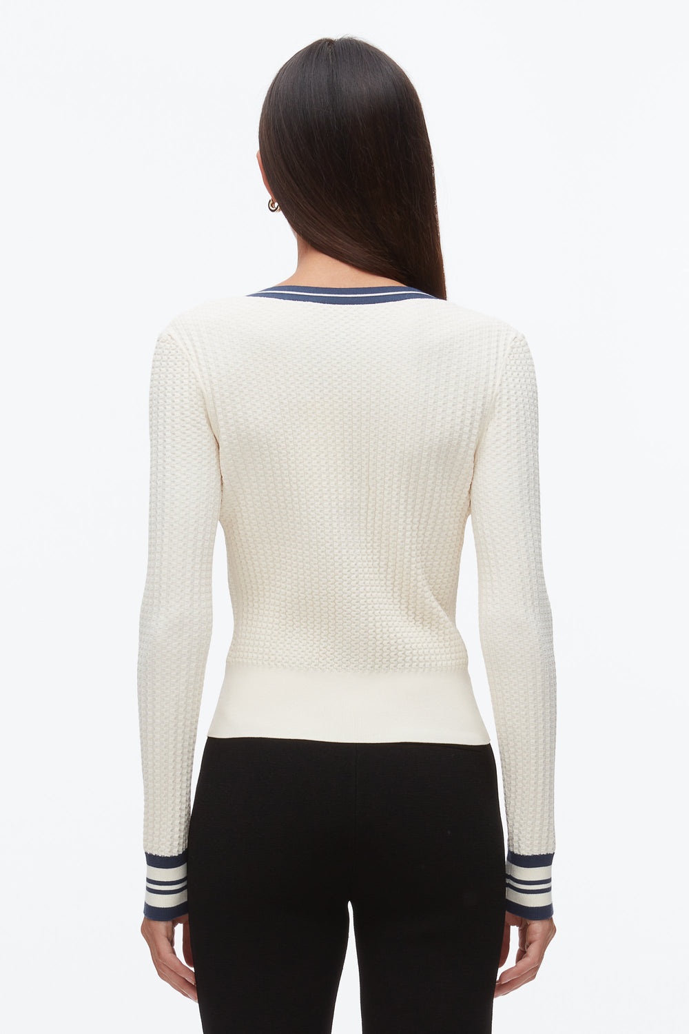 Ecru-Navy Textured Rib Cardigan | 3.1 Phillip Lim