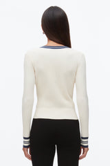 Ecru-Navy Textured Rib Cardigan | 3.1 Phillip Lim