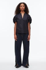 Midnight Ruched Sleeve V-Neck Top | 3.1 Phillip Lim