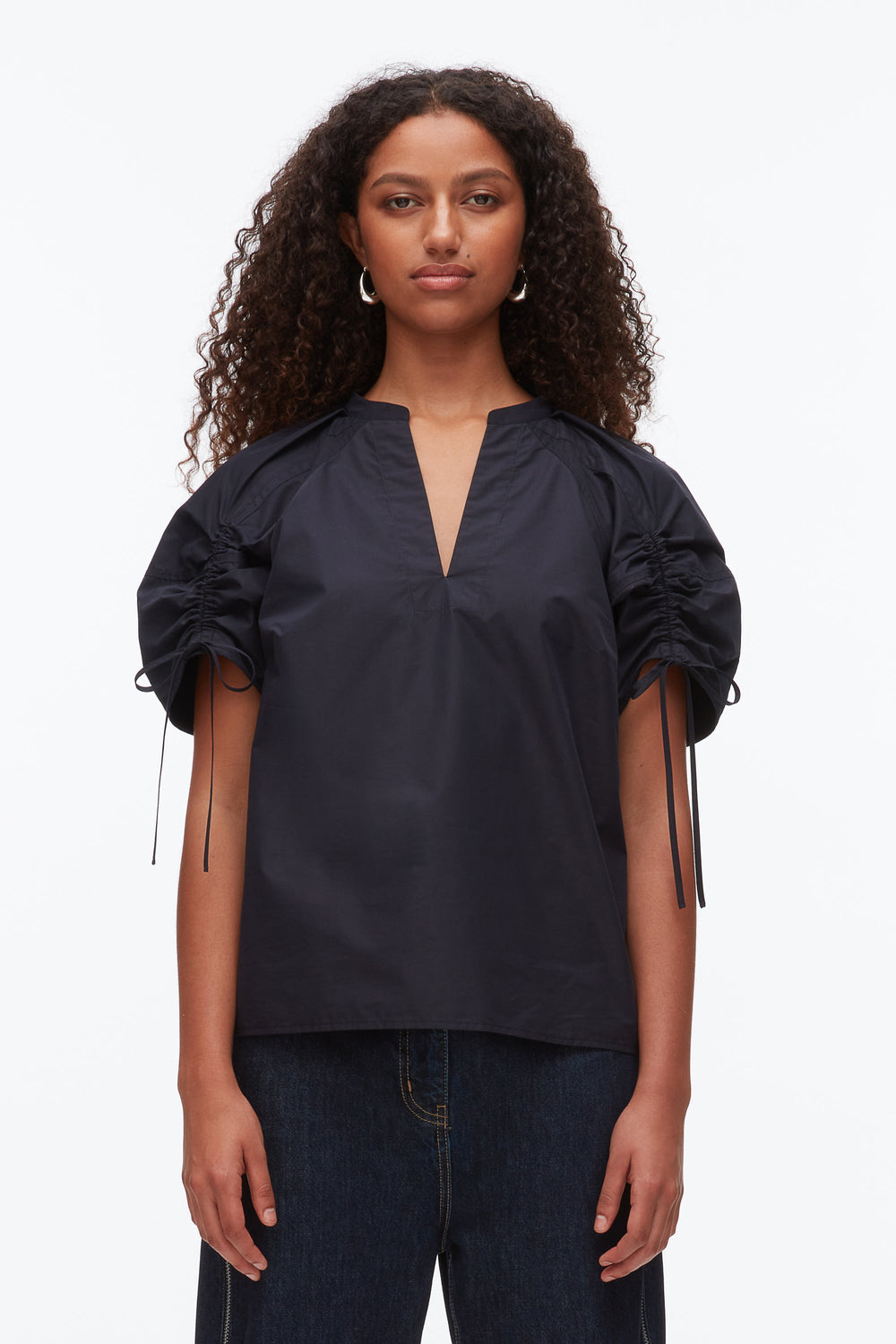 Midnight Ruched Sleeve V-Neck Top | 3.1 Phillip Lim
