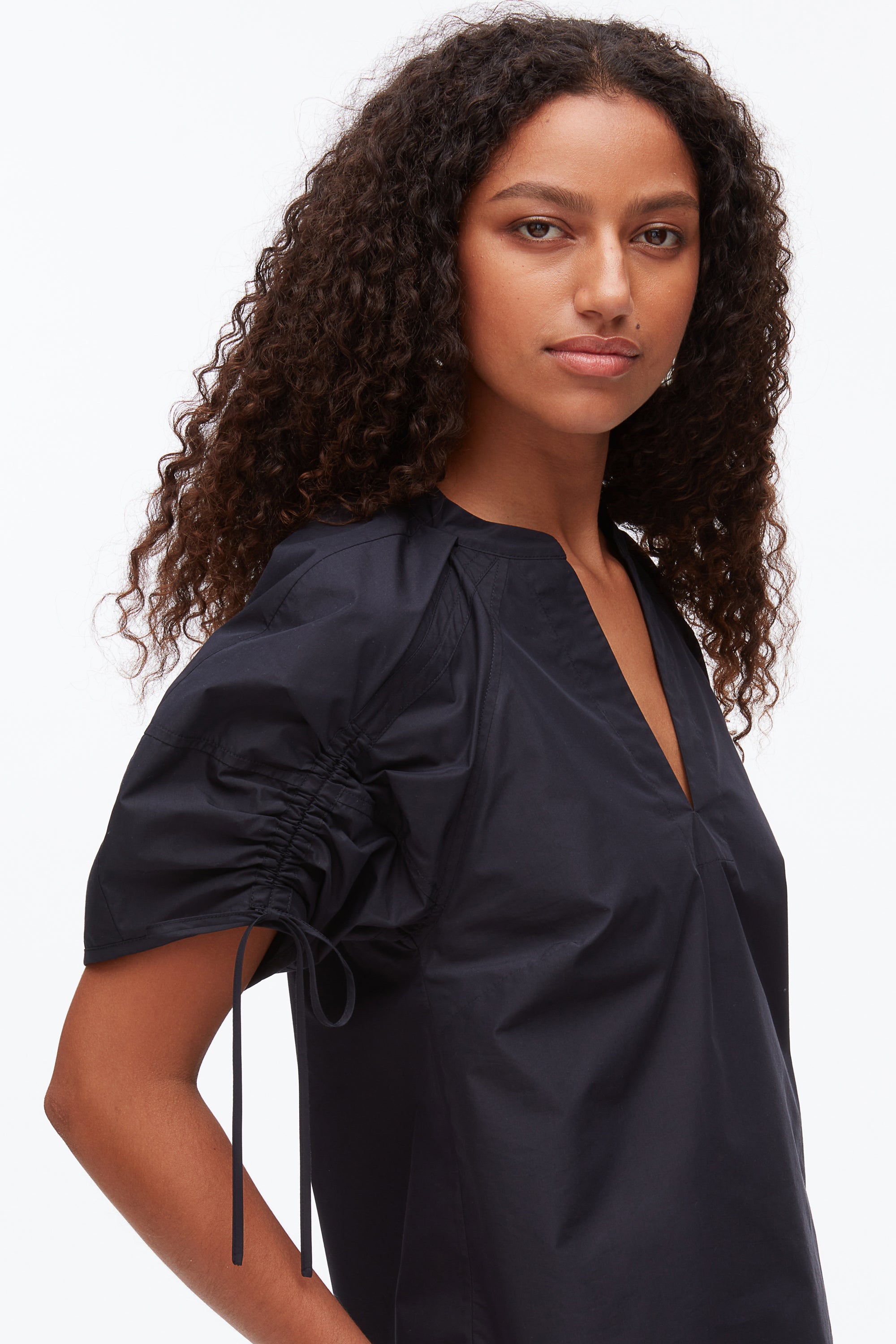 Midnight Ruched Sleeve V-Neck Top | 3.1 Phillip Lim