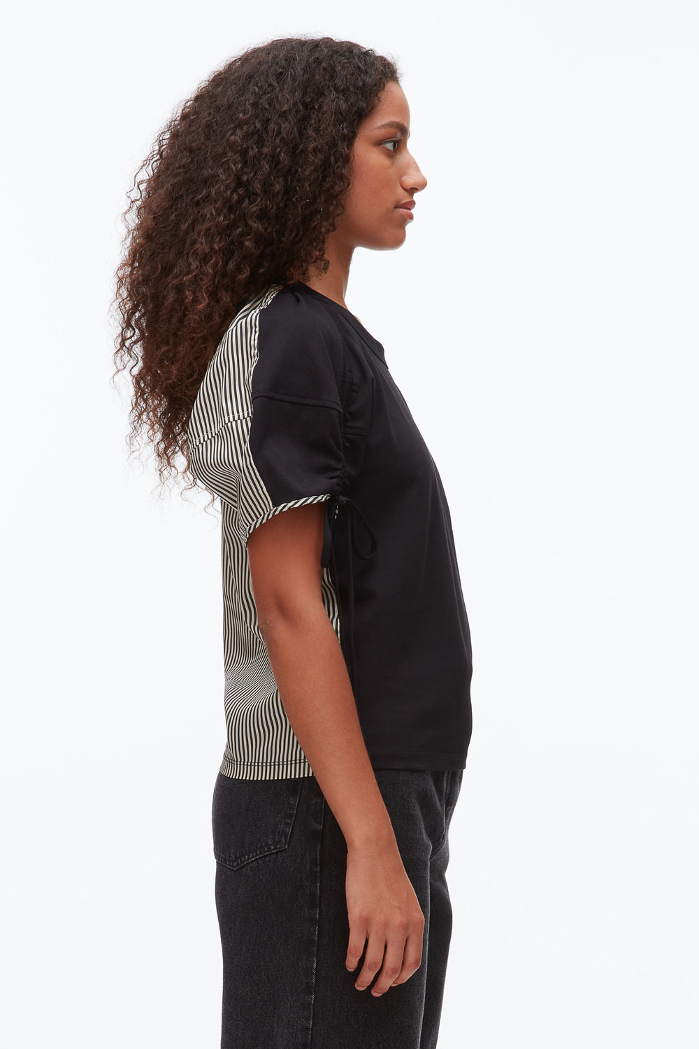 Black-Black Multi Ruched T-Shirt with Poplin Back | 3.1 Phillip Lim