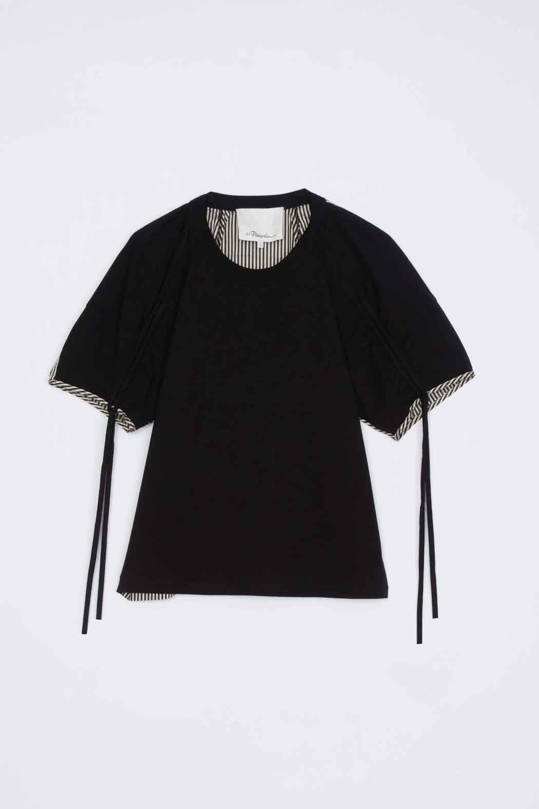 Black-Black Multi Ruched T-Shirt with Poplin Back | 3.1 Phillip Lim