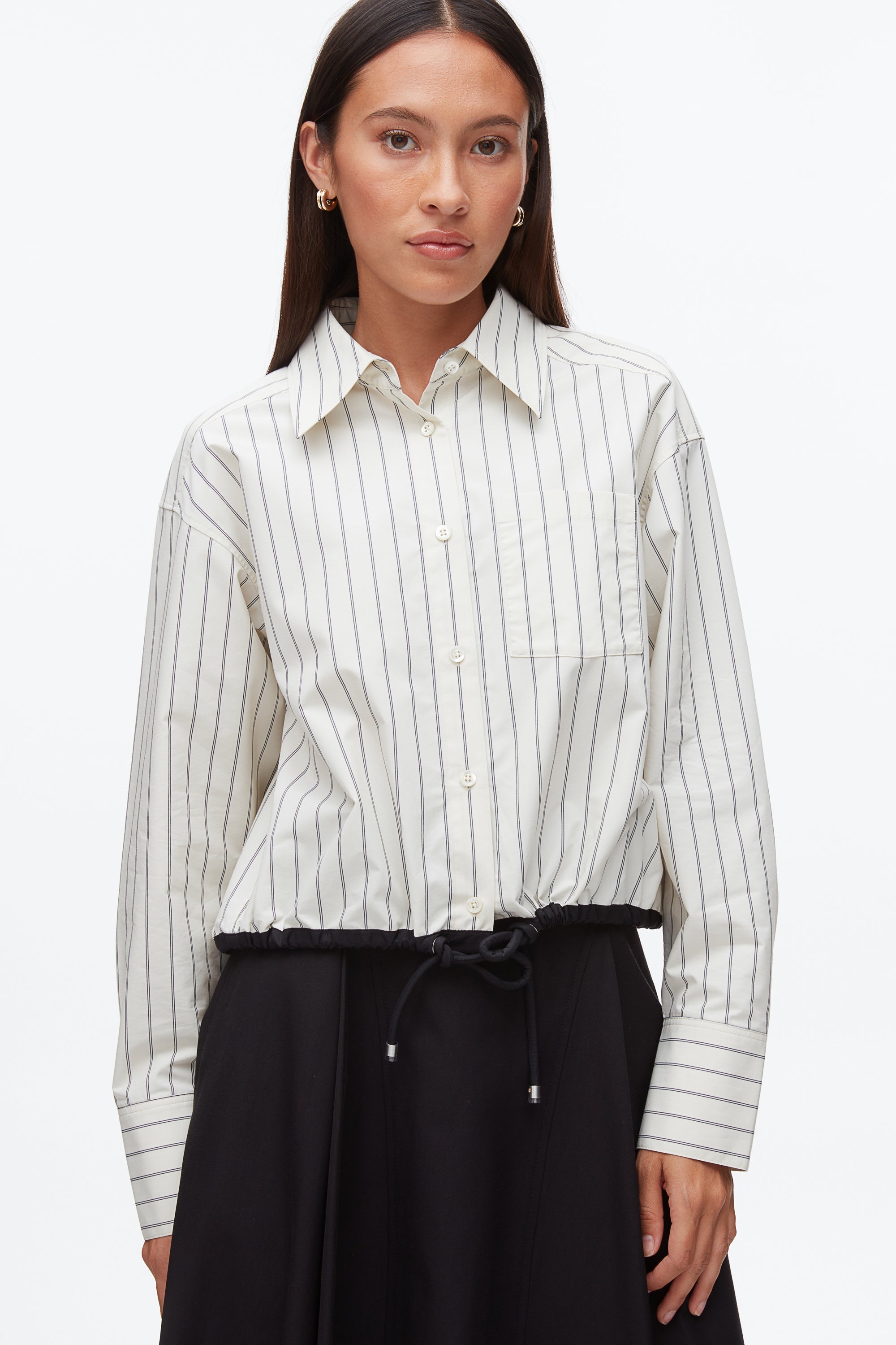 Cream Multi Drawcord Hem Stripe Shirt | 3.1 Phillip Lim