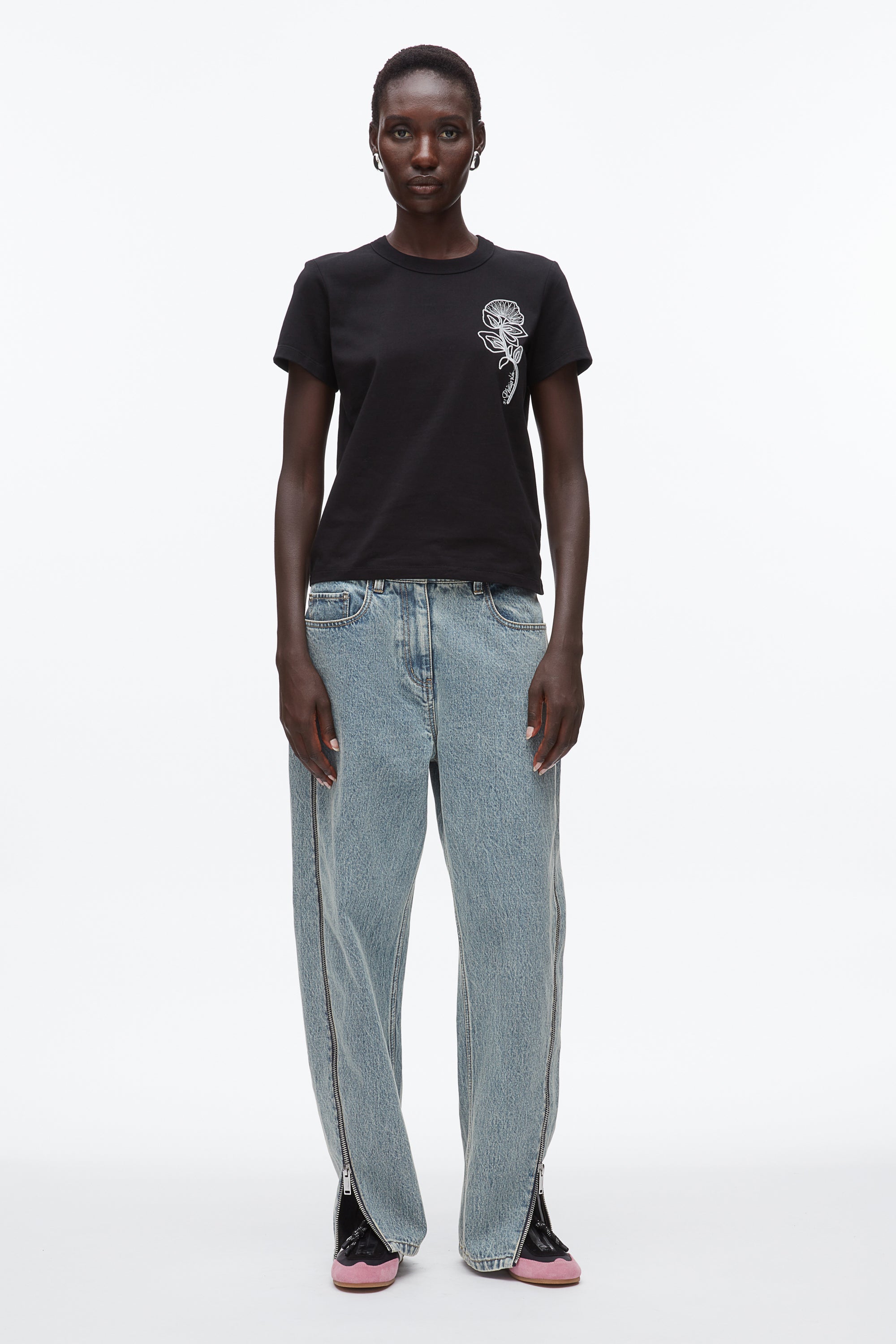 Black Flower Embroidery Merch Tee | 3.1 Phillip Lim