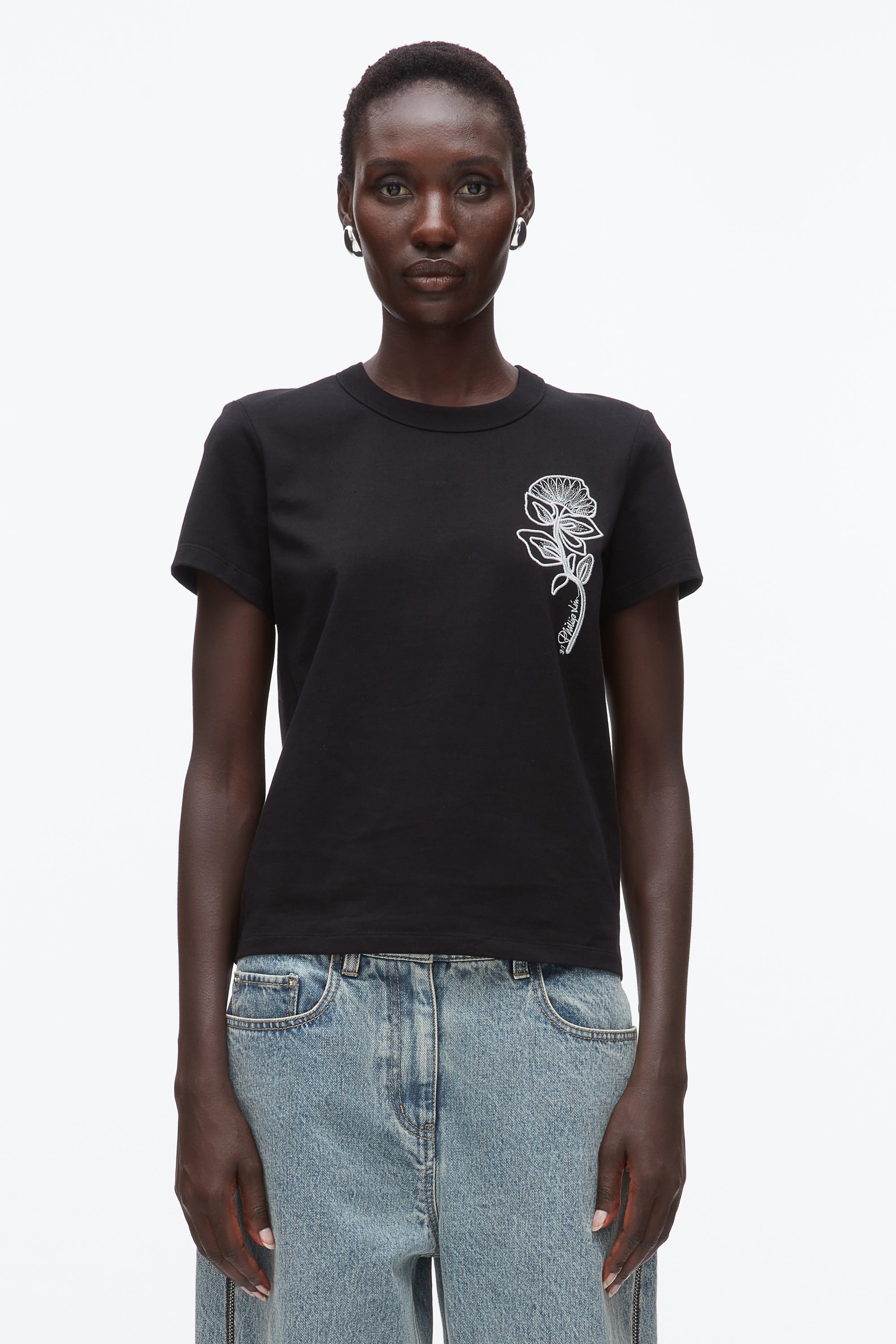 Black Flower Embroidery Merch Tee | 3.1 Phillip Lim