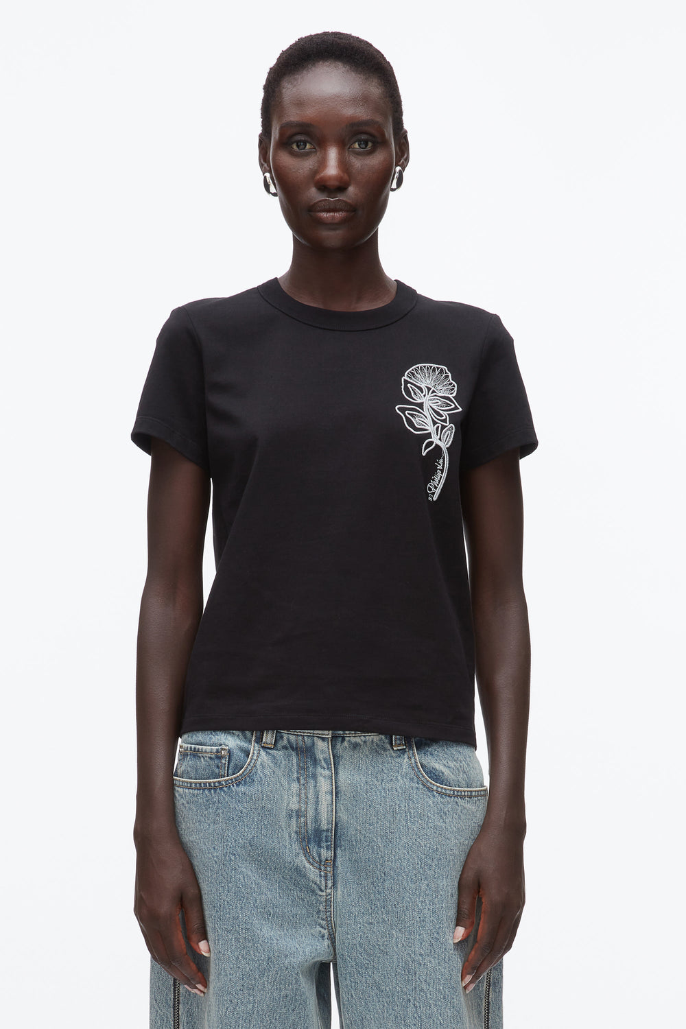 Black Flower Embroidery Merch Tee | 3.1 Phillip Lim
