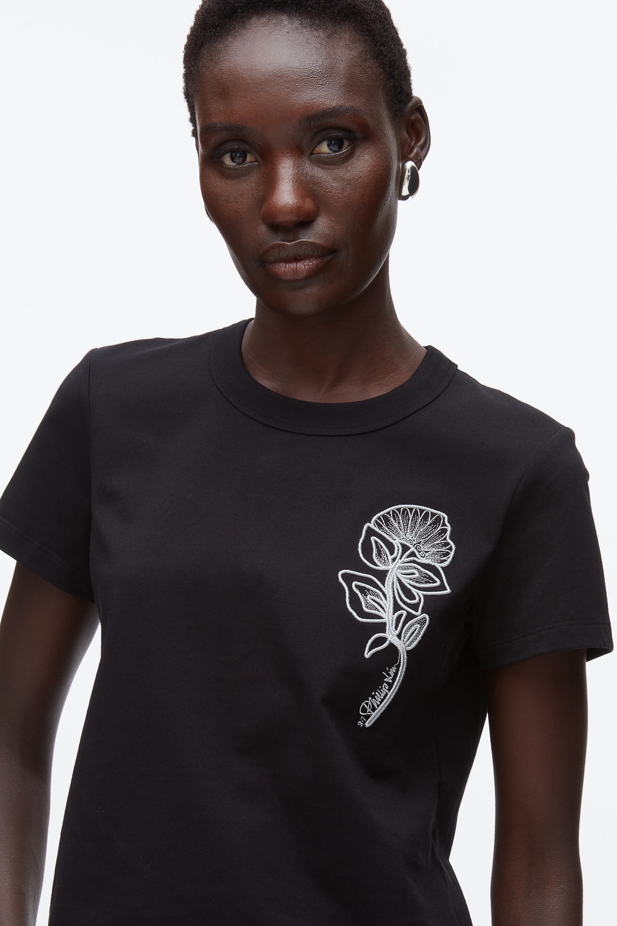 Black Flower Embroidery Merch Tee | 3.1 Phillip Lim