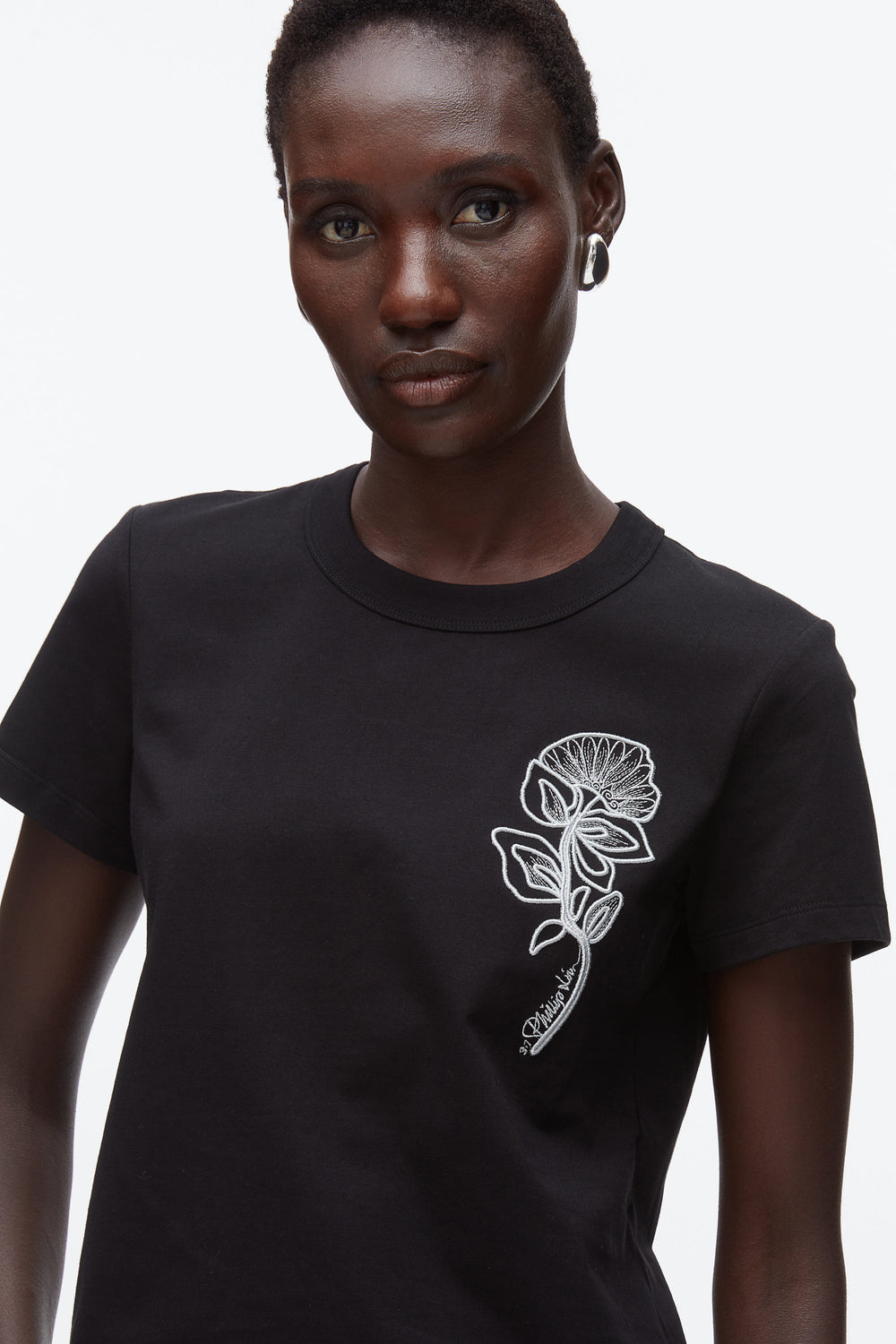 Black Flower Embroidery Merch Tee | 3.1 Phillip Lim