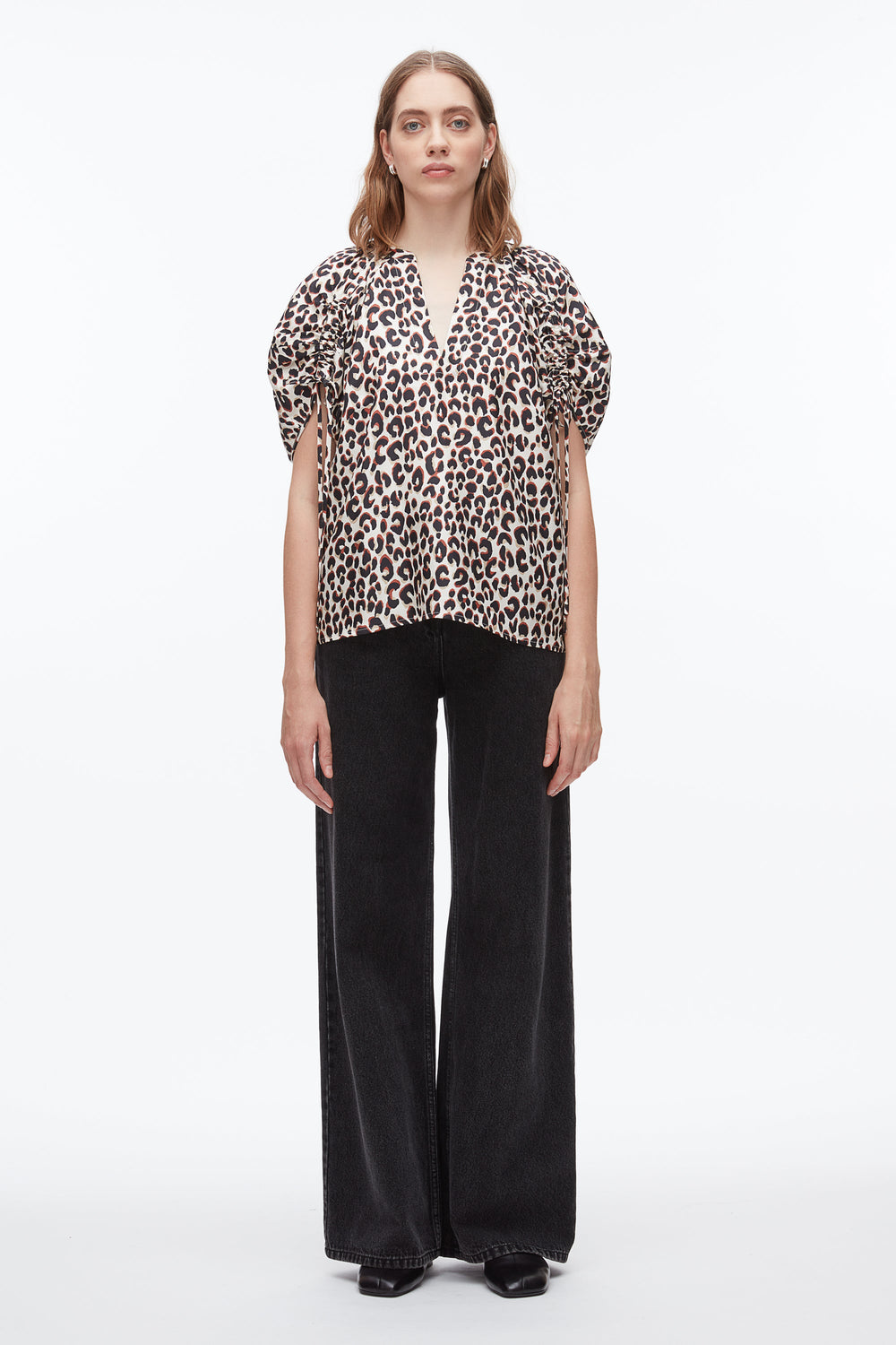 Chalk Multi Leopard Ruched Sleeve Top | 3.1 Phillip Lim