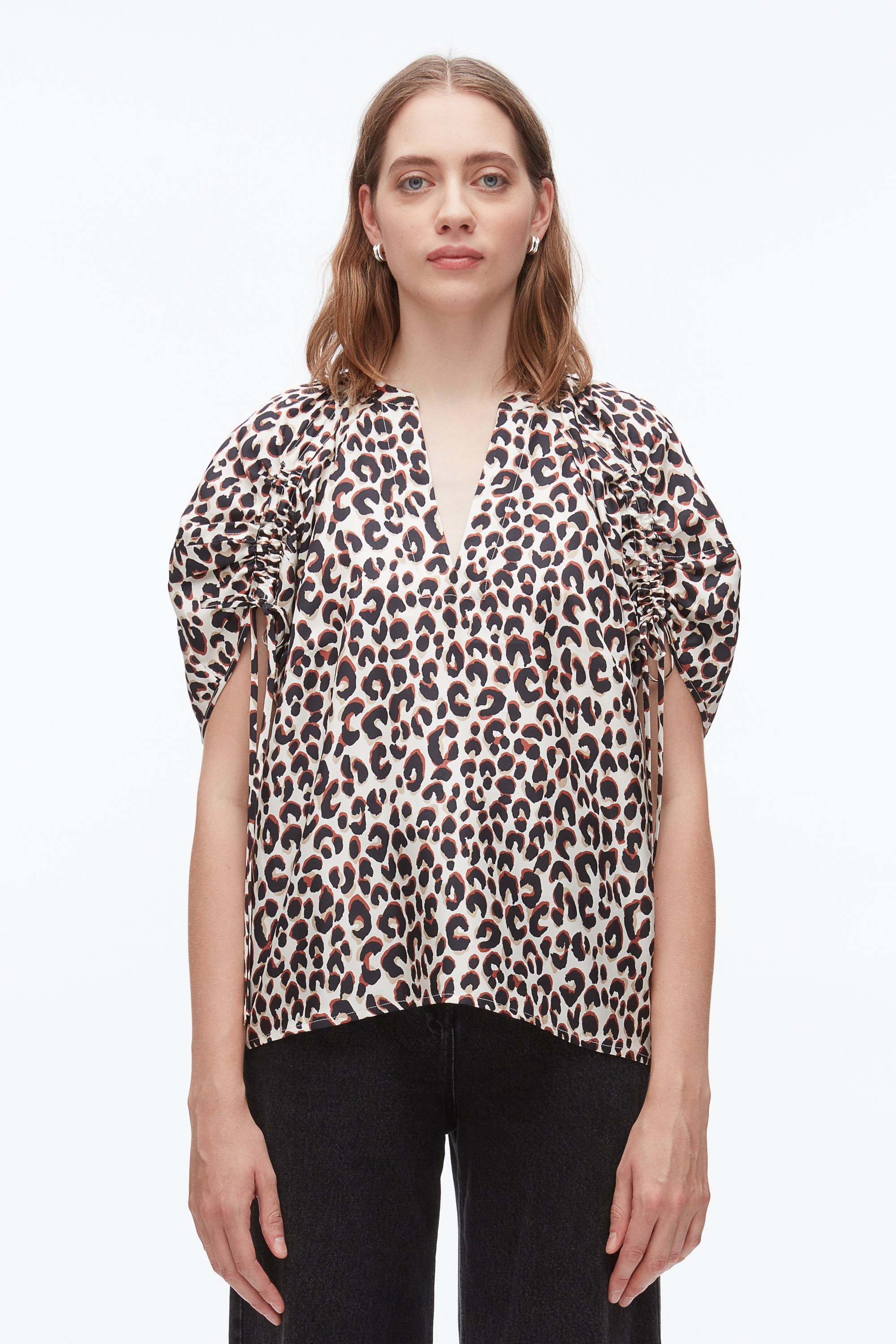 Chalk Multi Leopard Ruched Sleeve Top | 3.1 Phillip Lim