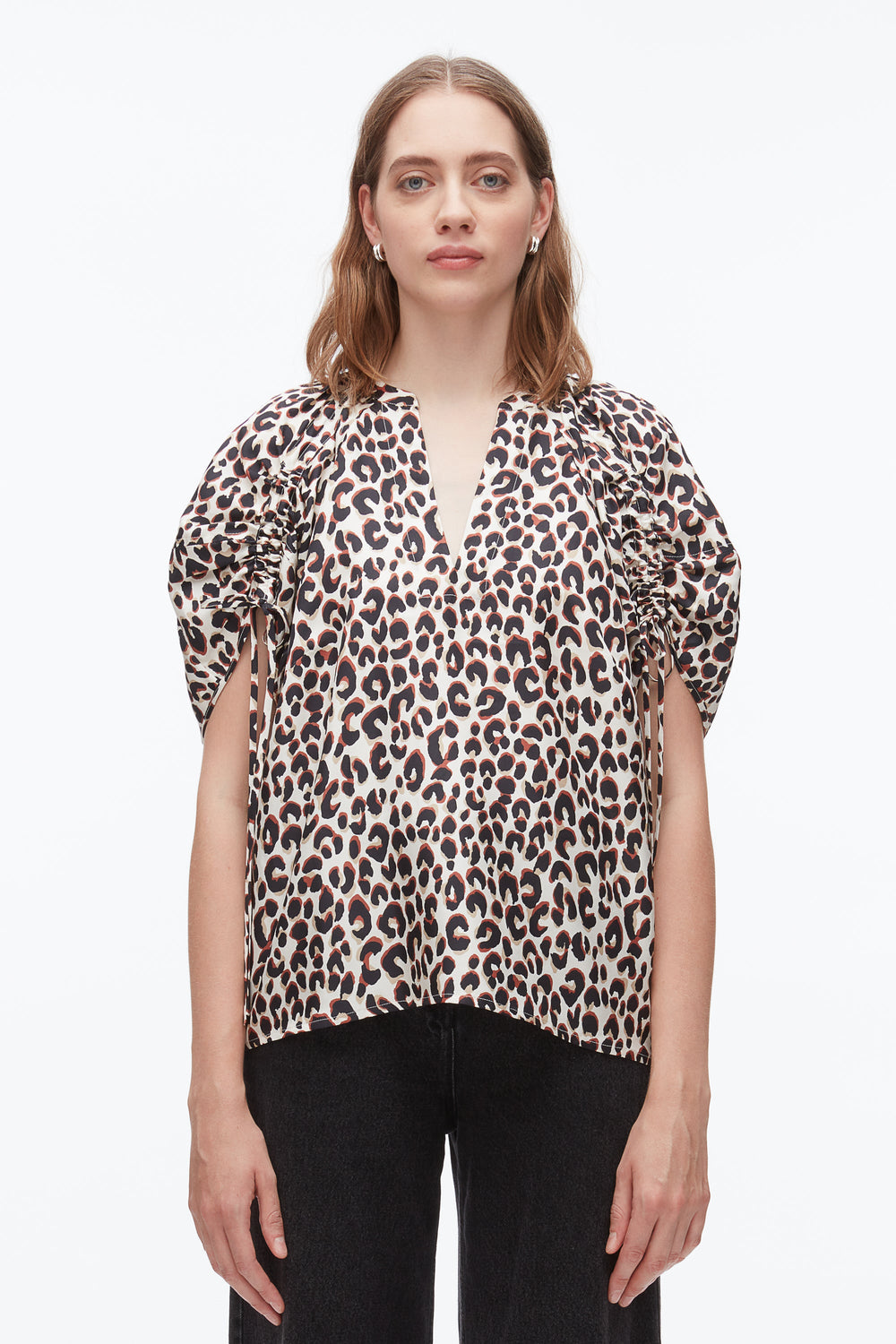 Chalk Multi Leopard Ruched Sleeve Top | 3.1 Phillip Lim