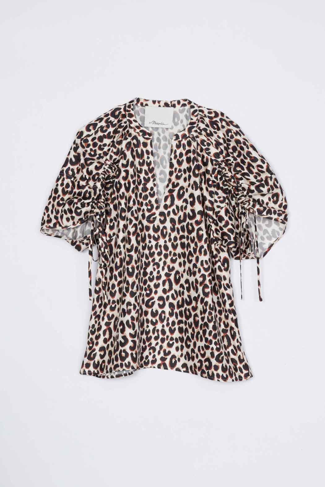 Chalk Multi Leopard Ruched Sleeve Top | 3.1 Phillip Lim
