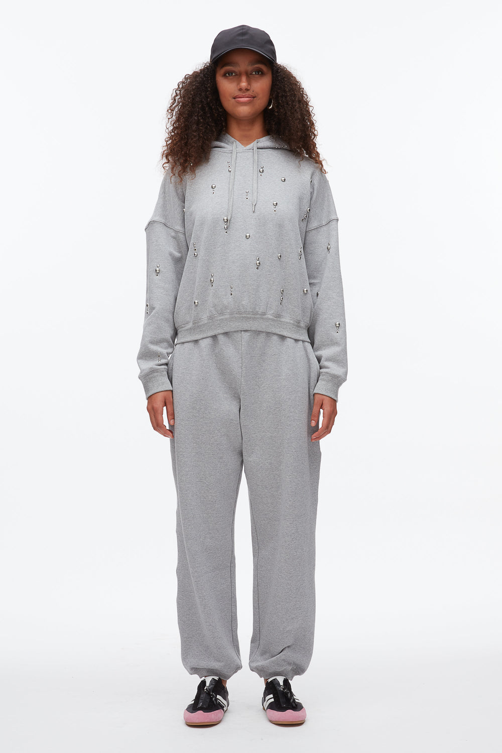 Grey Melange Stud Embellished Oversized Hoodie | 3.1 Phillip Lim