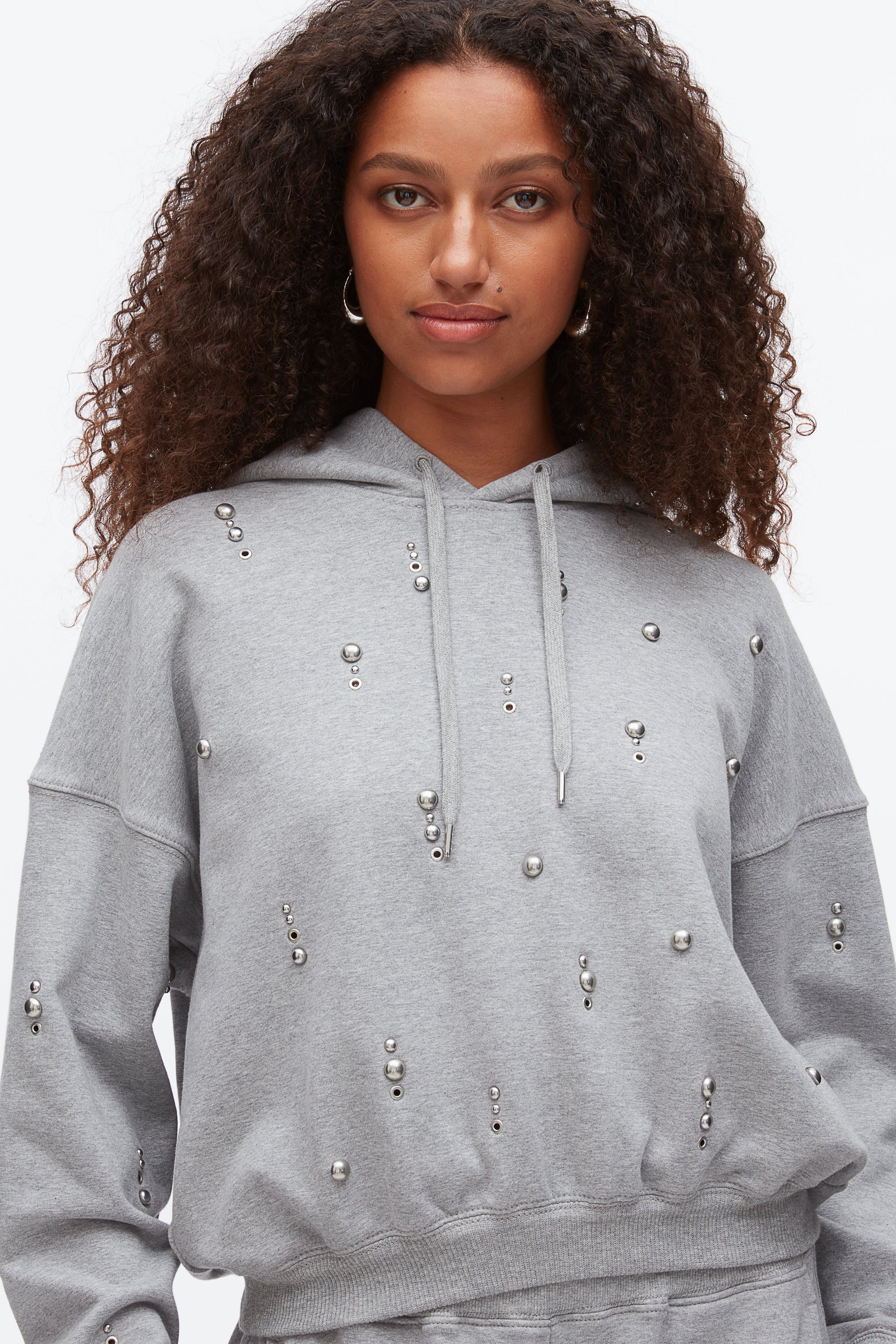 Grey Melange Stud Embellished Oversized Hoodie | 3.1 Phillip Lim
