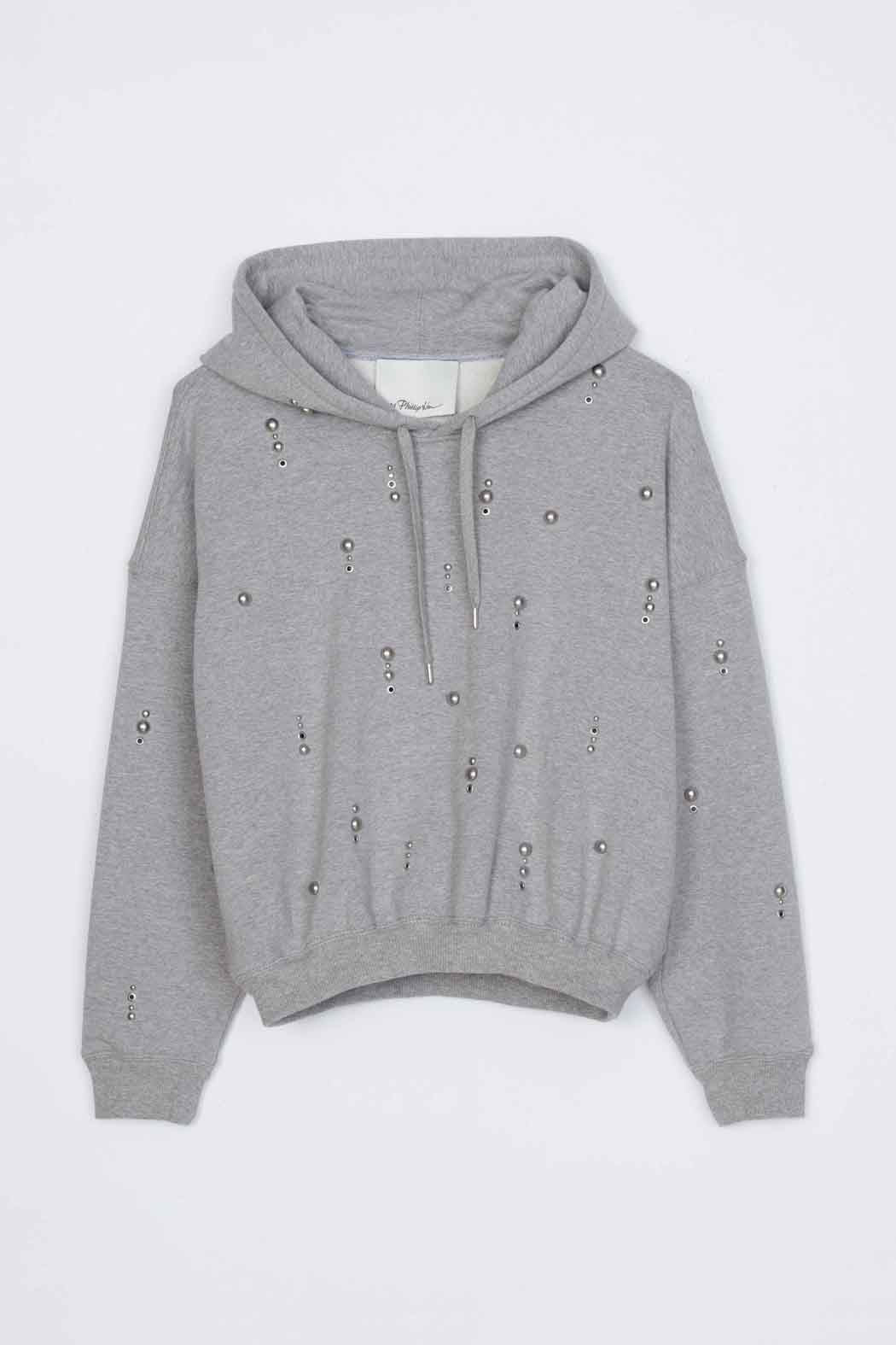 Grey Melange Stud Embellished Oversized Hoodie | 3.1 Phillip Lim