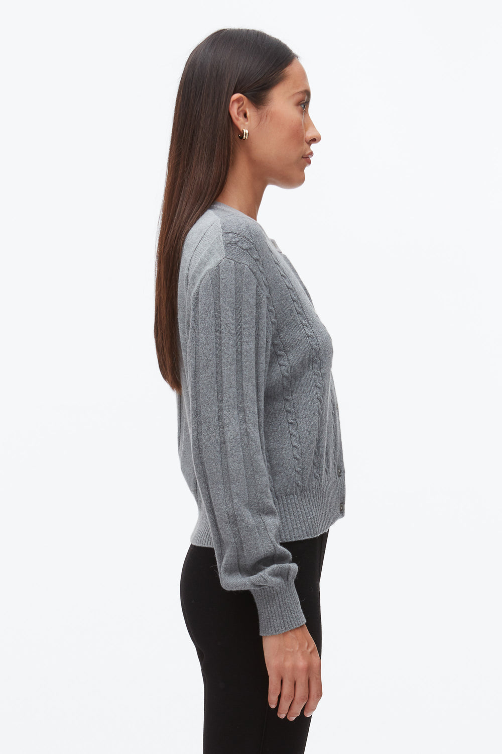 Dark Grey Melange Multi Mix Cable Crew Neck Cardigan | 3.1 Phillip Lim